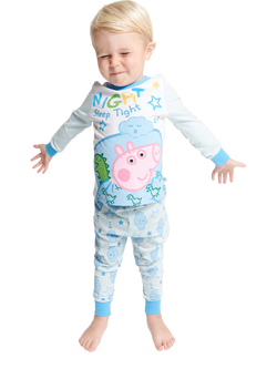 Brand Threads Kids' Cotton Peppa Pig George Pyjama Set, Blue/Multi, Blue/Multi