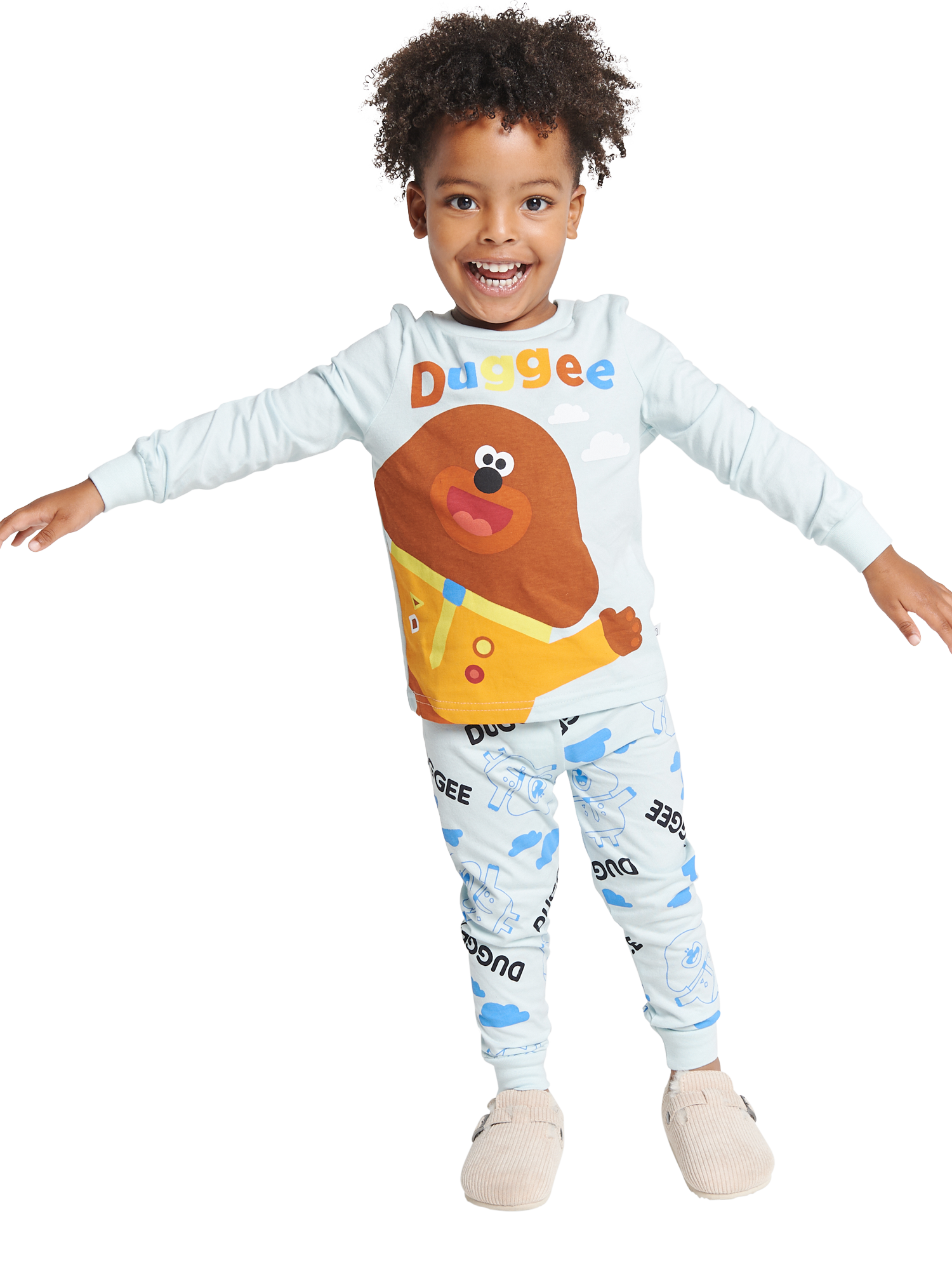 Product image 1 of 4, which shows Brand Threads Kids' Cotton Hey Duggee Pyjama Set, Blue/Multi, 1-2 years
