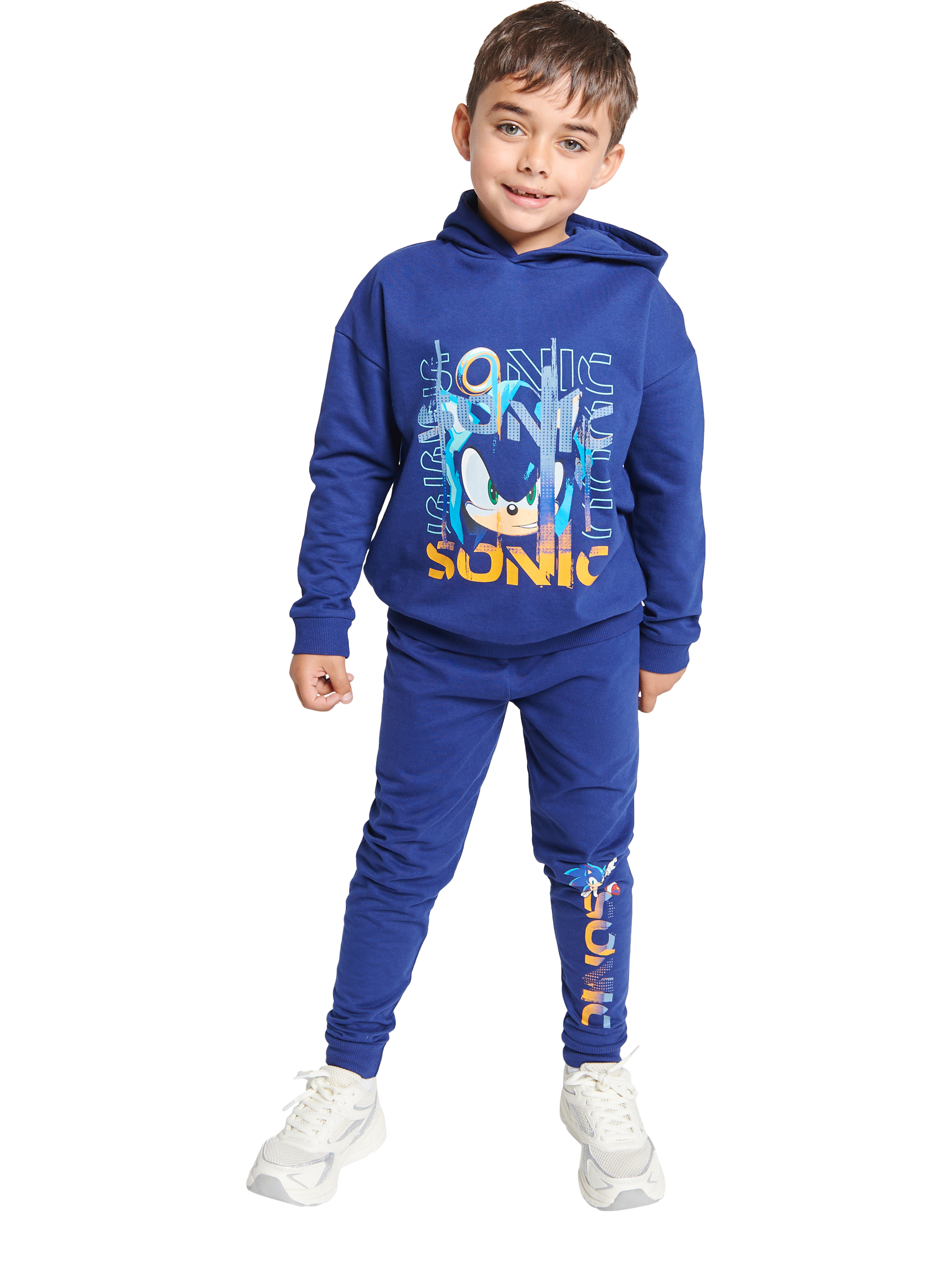 Product image 1 of 1, which shows Brand Threads Kids' Cotton Blend Sonic The Hedgehog Jogger Set, Blue/Multi, 4-5 years