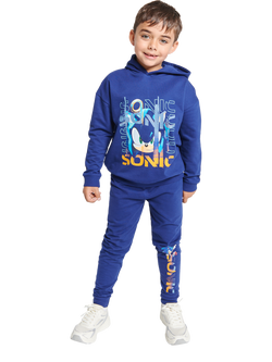 Brand Threads Kids' Cotton Blend Sonic The Hedgehog Jogger Set, Blue/Multi, Blue/Multi