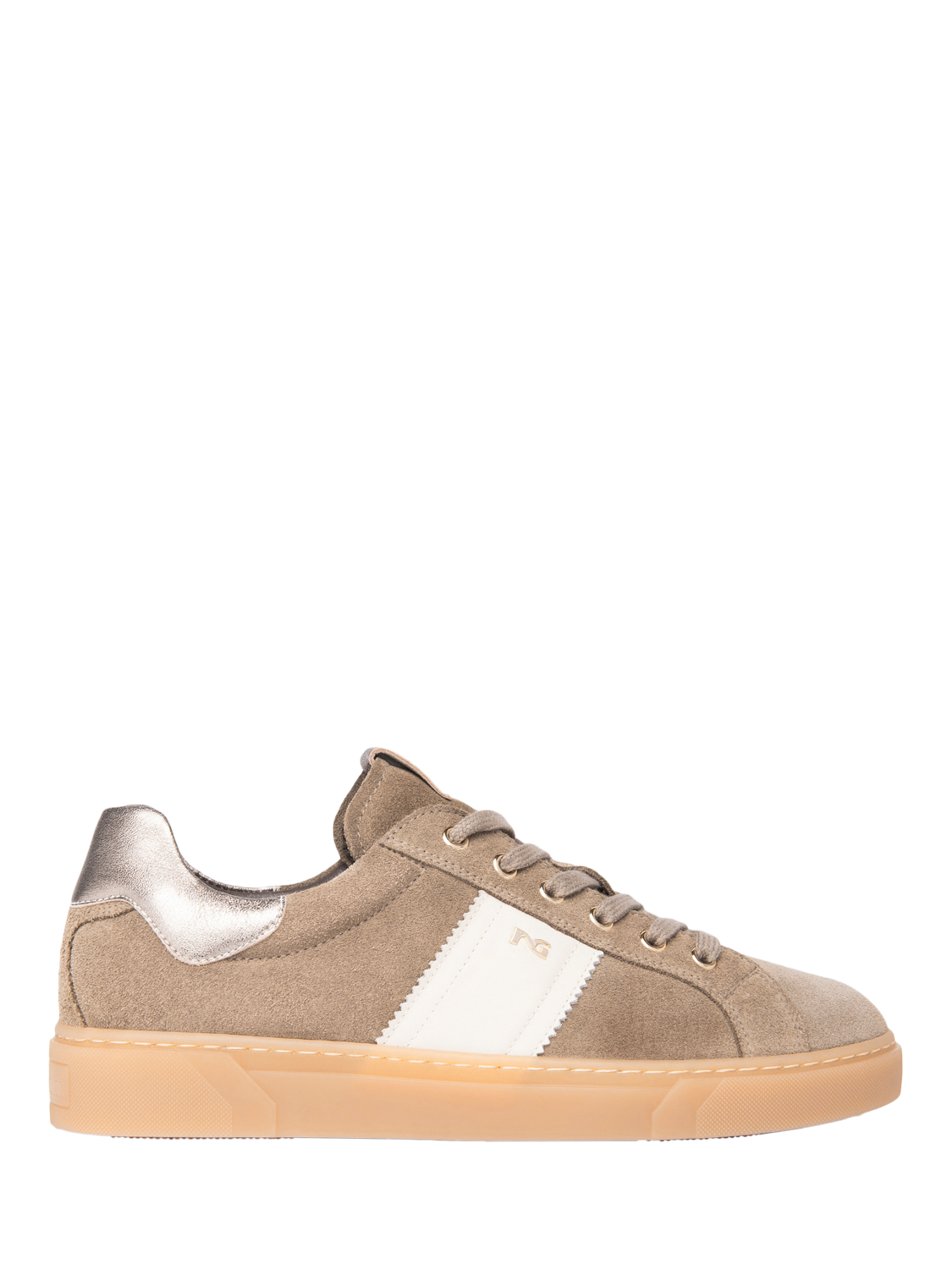 Product image 1 of 5, which shows NeroGiardini Malaga Suede Cupsole Trainers, Green Khaki, 4