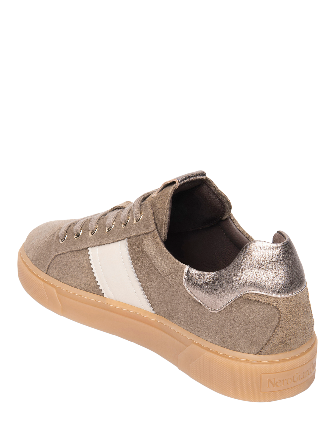 Product image 3 of 5, which shows NeroGiardini Malaga Suede Cupsole Trainers, Green Khaki, 4