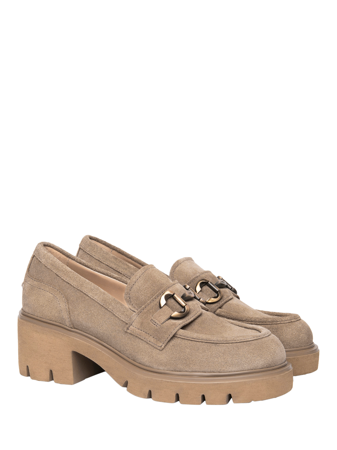 Product image 2 of 5, which shows NeroGiardini Ugento Suede Chunky Loafers, Beige, 3