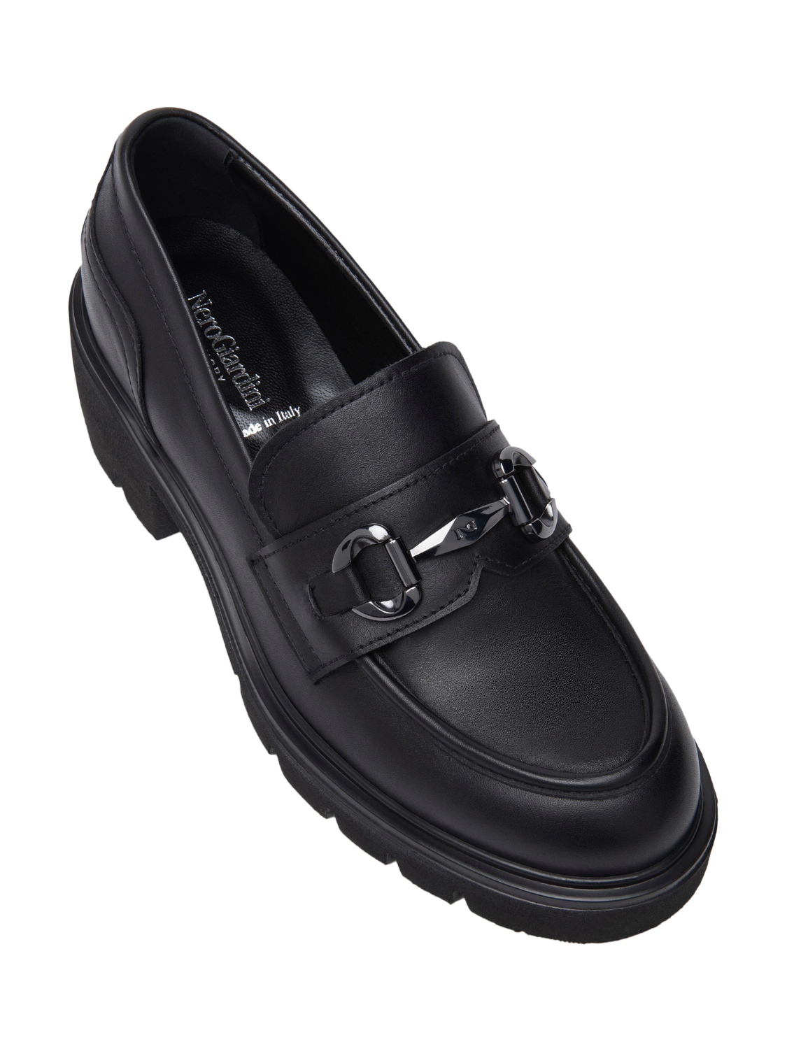 Product image 4 of 5, which shows NeroGiardini Urbana Leather Chunky Loafers, Black, 6