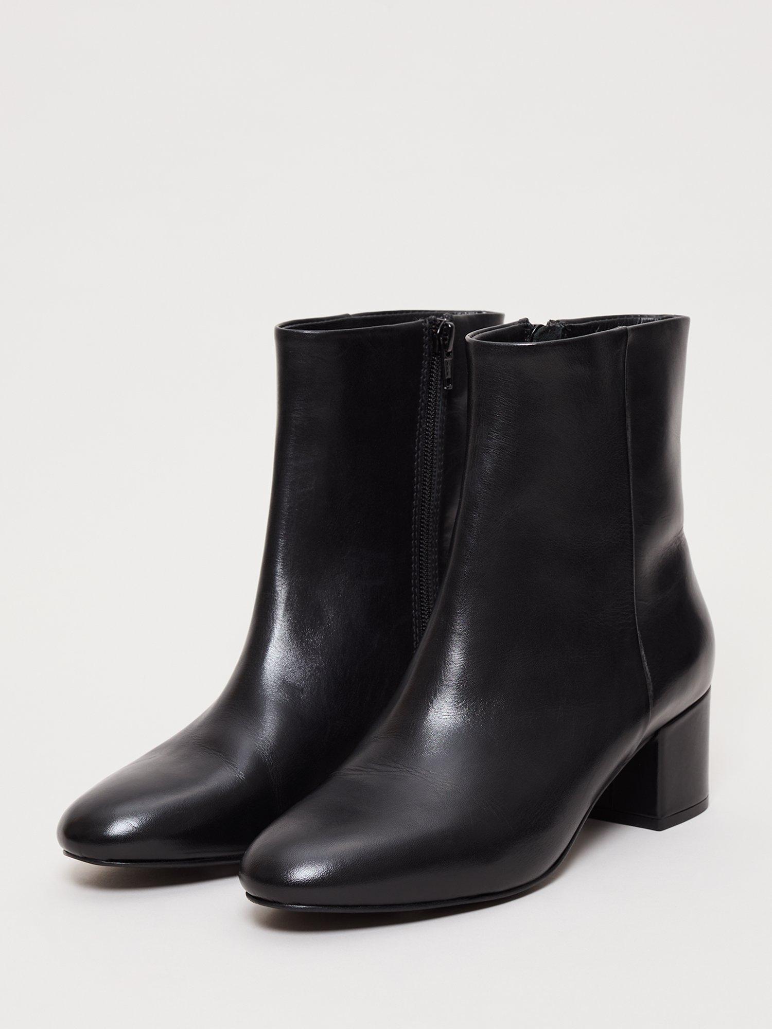 Product image 2 of 8, which shows Phase Eight Block Heel Leather Ankle Boots, Black, 3