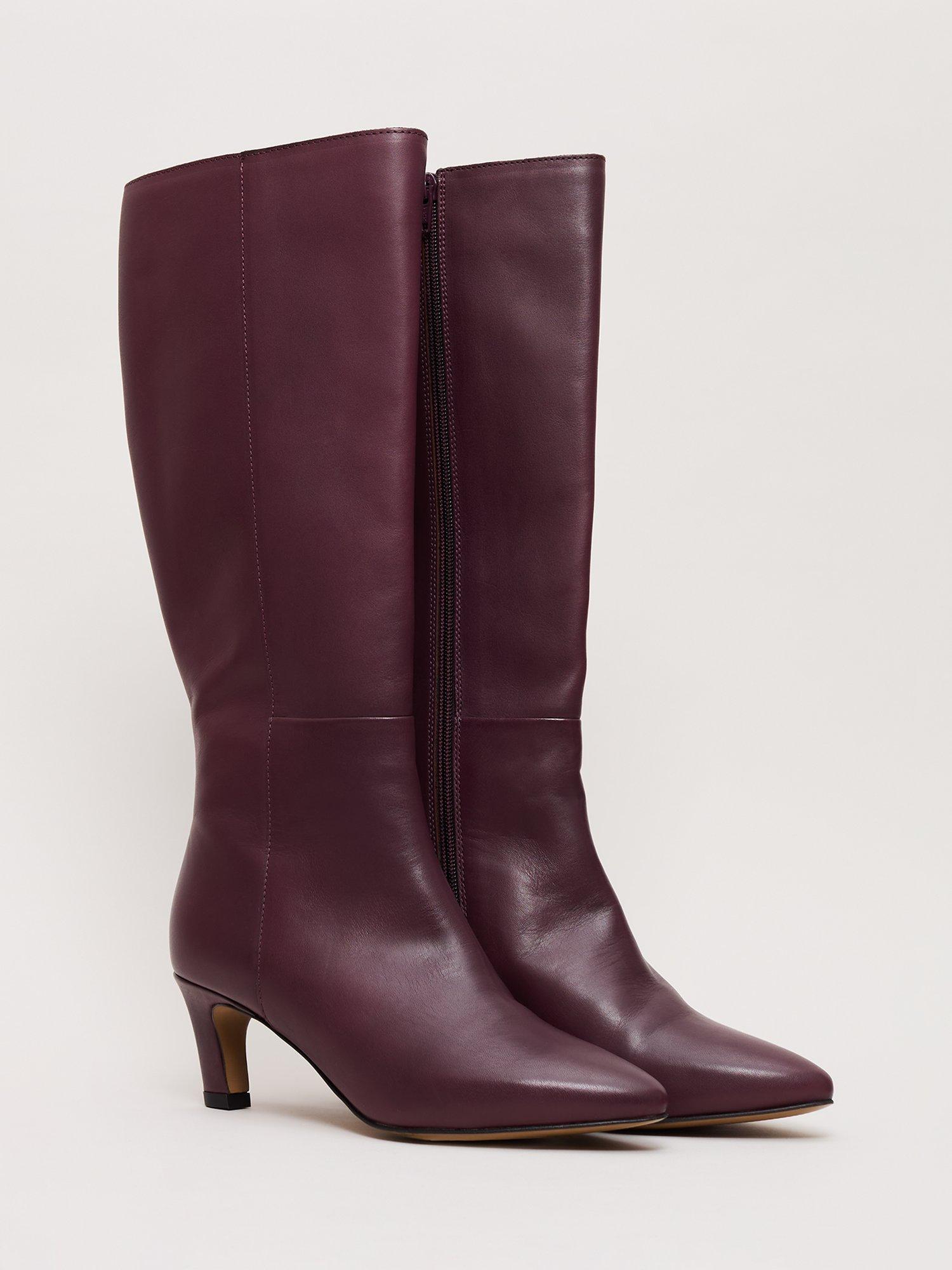 Product image 2 of 8, which shows Phase Eight Leather Knee Boots, Burgundy, 3