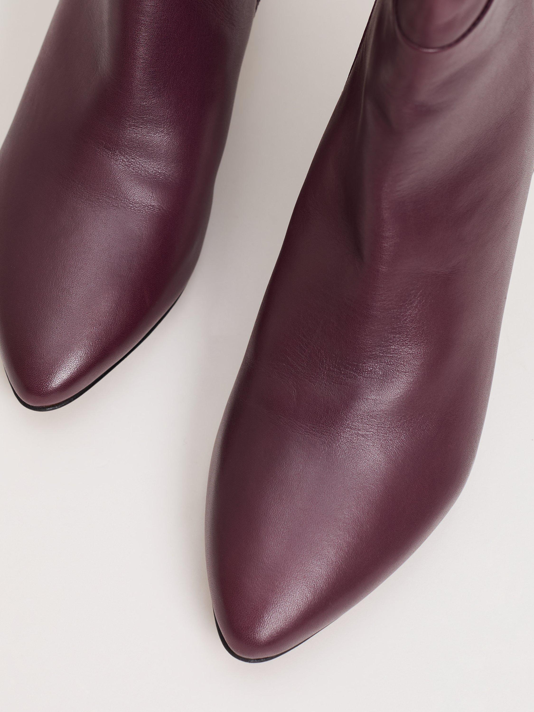 Product image 5 of 8, which shows Phase Eight Leather Knee Boots, Burgundy, 3