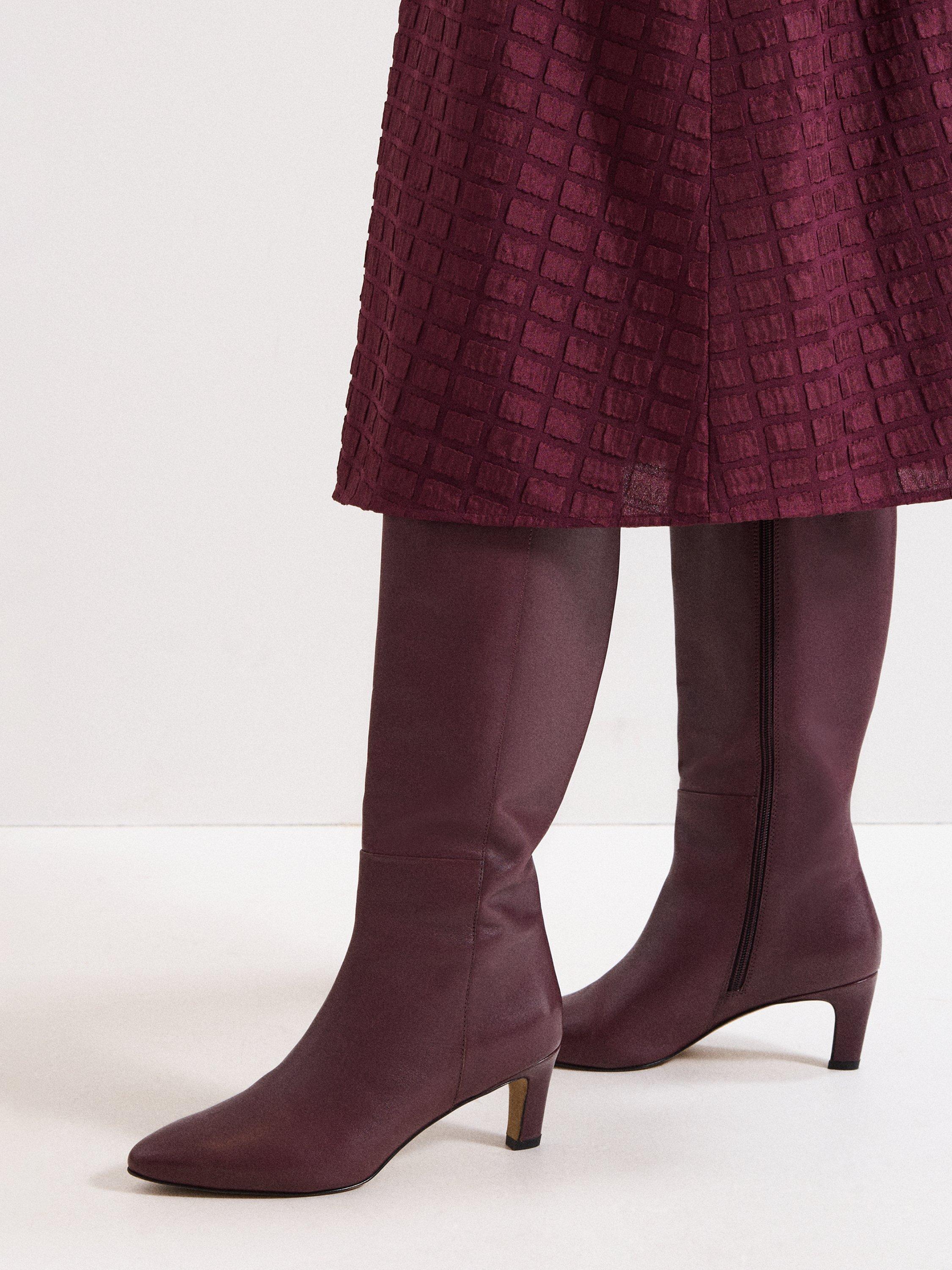 Product image 7 of 8, which shows Phase Eight Leather Knee Boots, Burgundy, 3