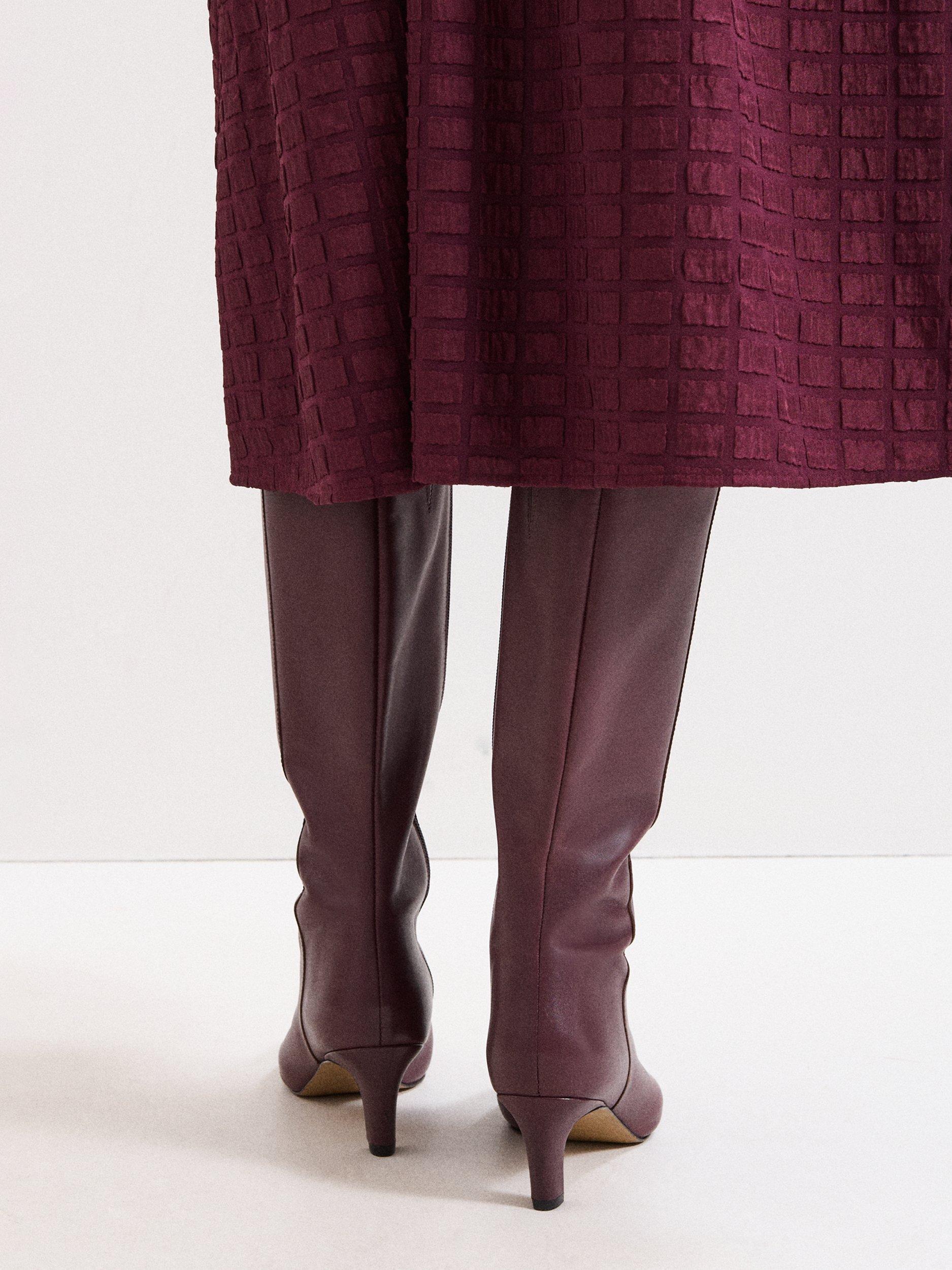 Product image 8 of 8, which shows Phase Eight Leather Knee Boots, Burgundy, 3