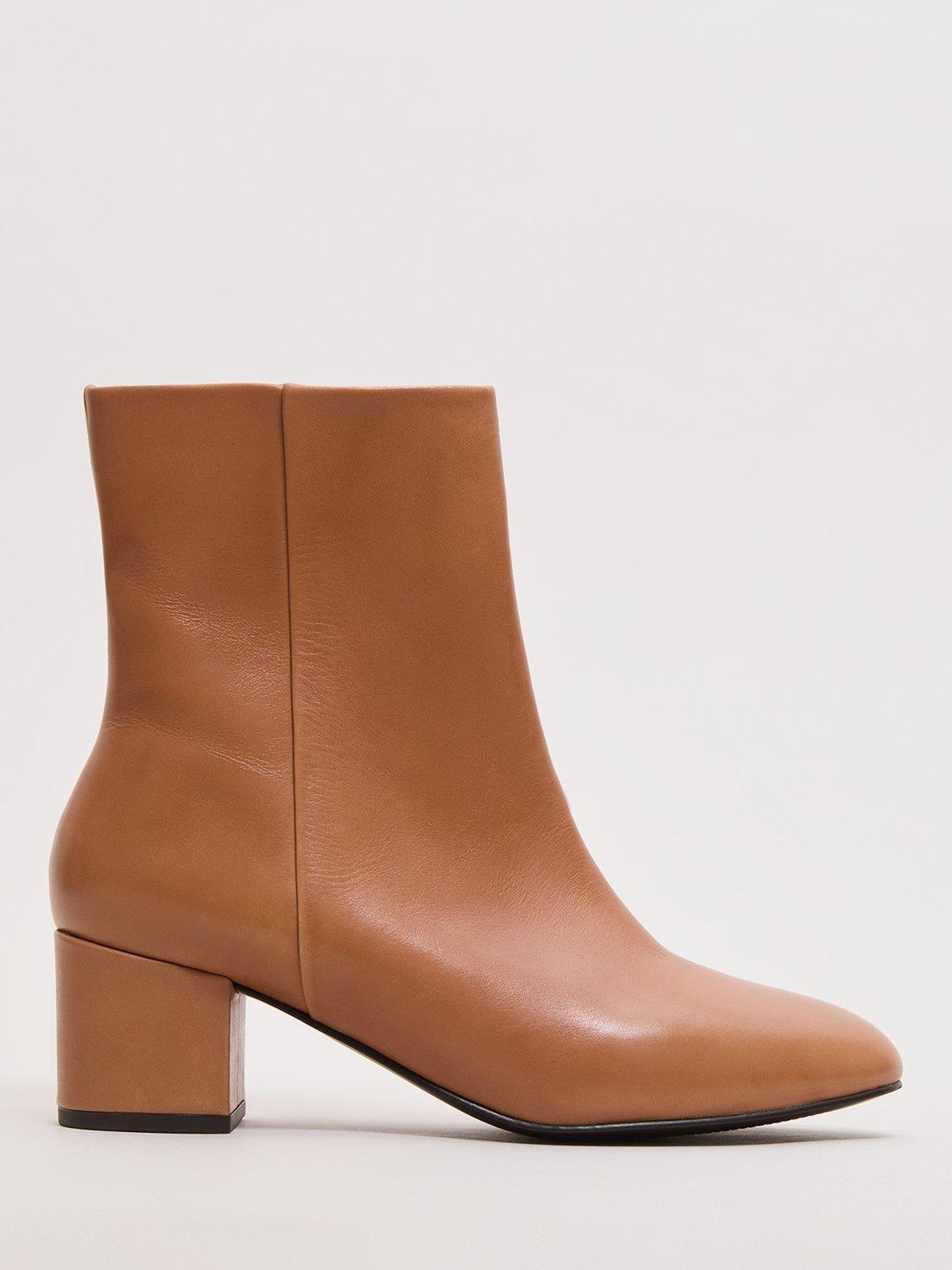 Product image 1 of 5, which shows Phase Eight Block Heel Leather Ankle Boots, Tan, 3