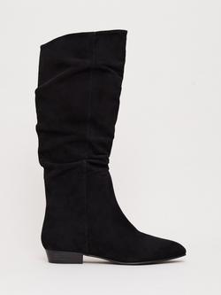 Phase Eight Flat Knee High Suede Boots, Black