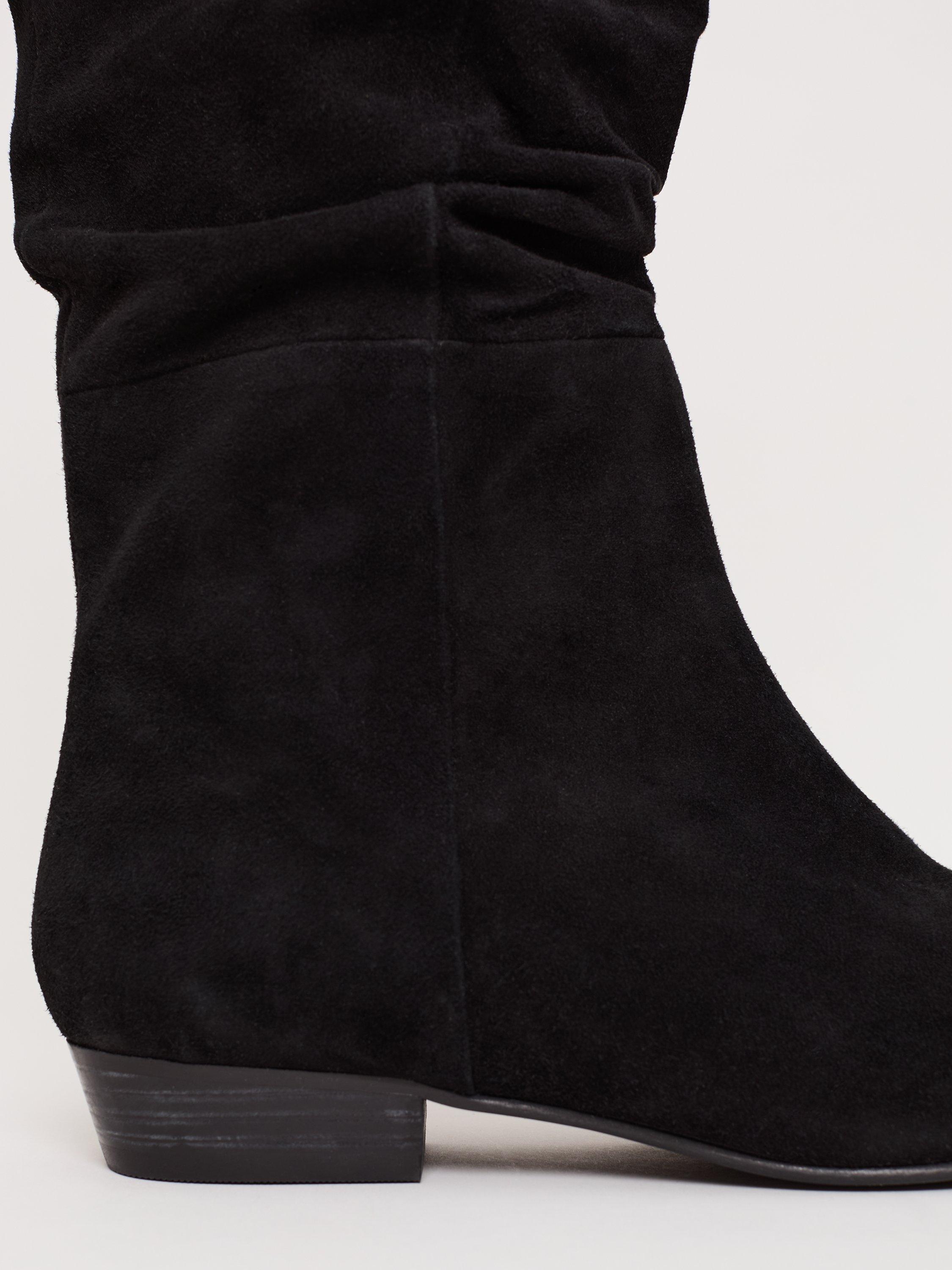 Product image 3 of 8, which shows Phase Eight Flat Knee High Suede Boots, Black, 3