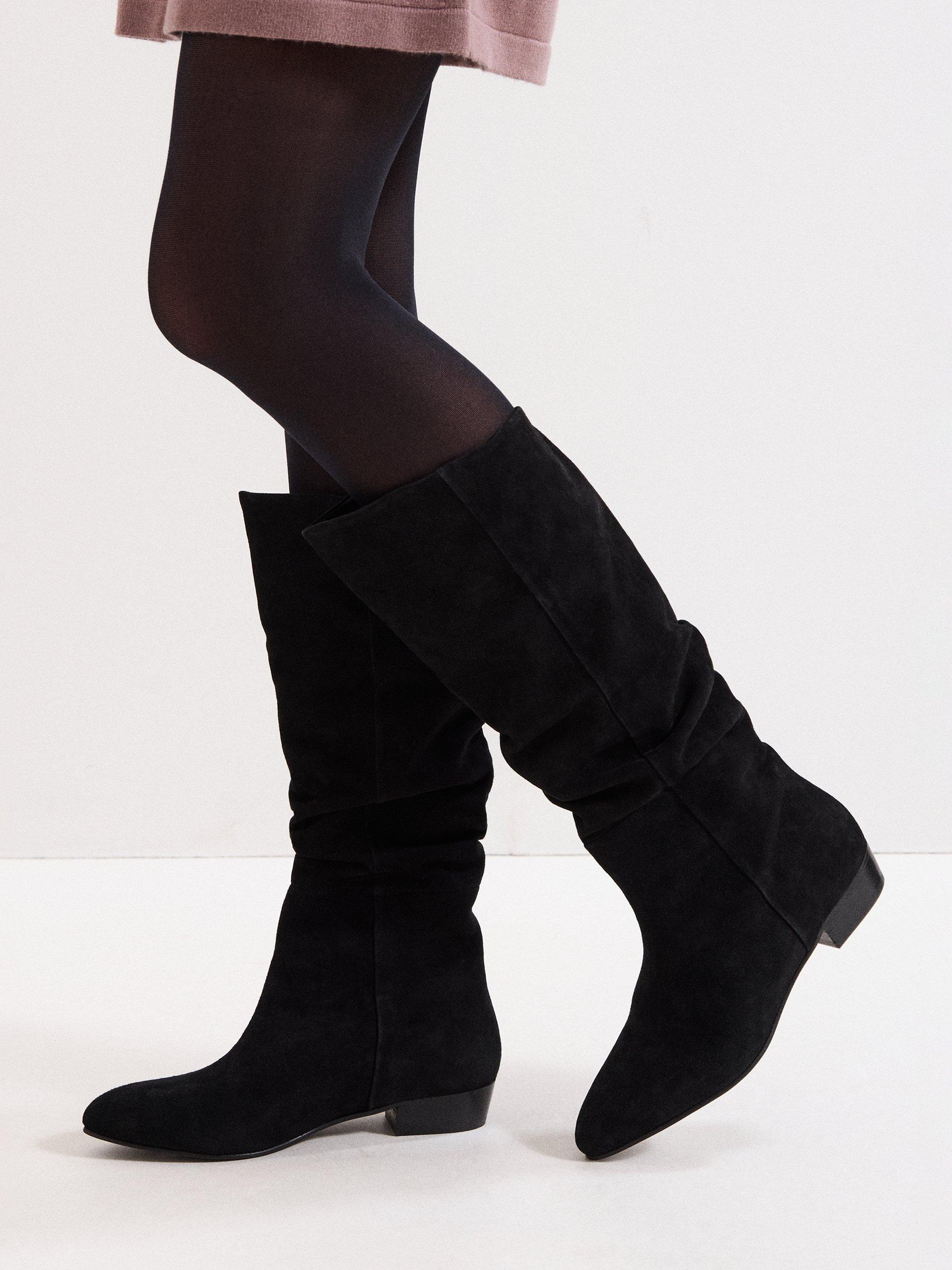 Product image 7 of 8, which shows Phase Eight Flat Knee High Suede Boots, Black, 3
