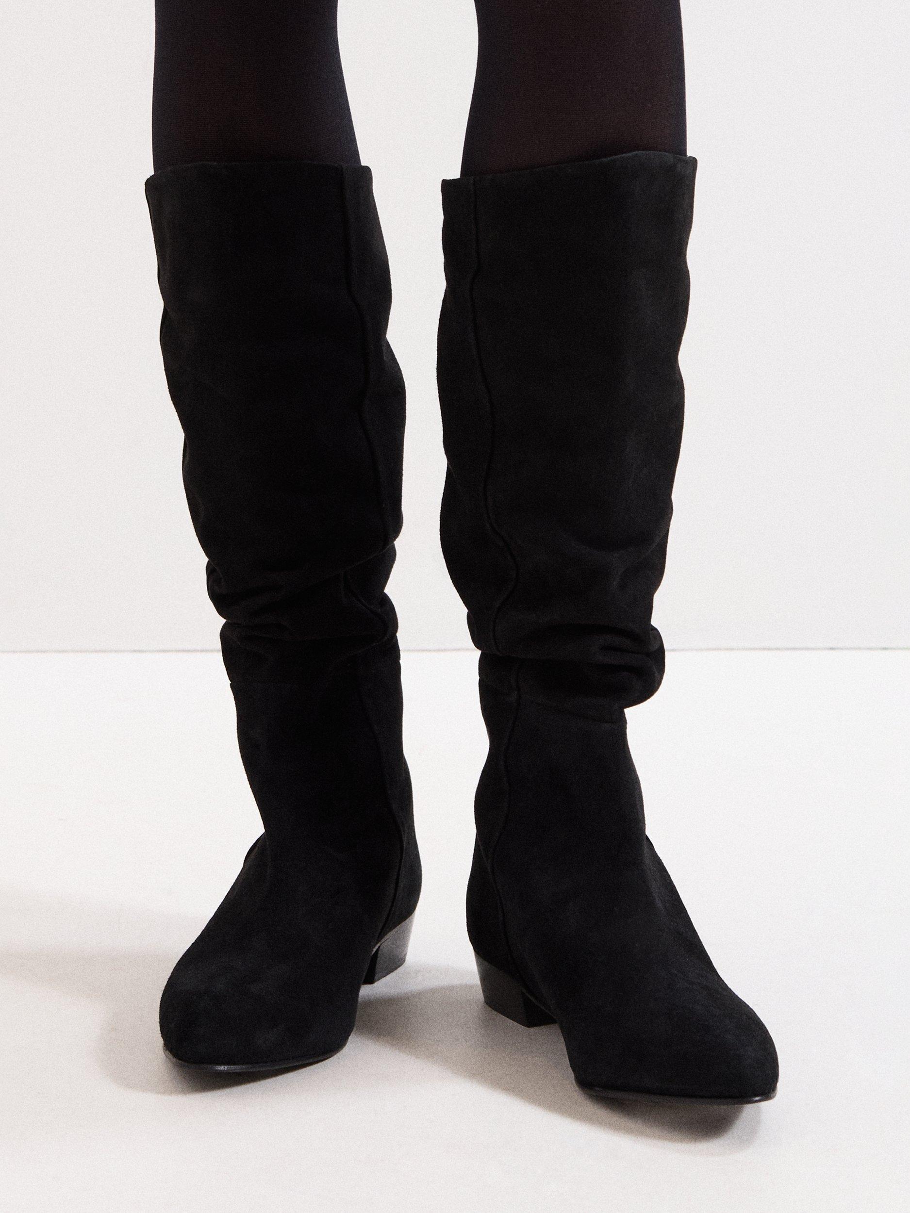 Product image 8 of 8, which shows Phase Eight Flat Knee High Suede Boots, Black, 3