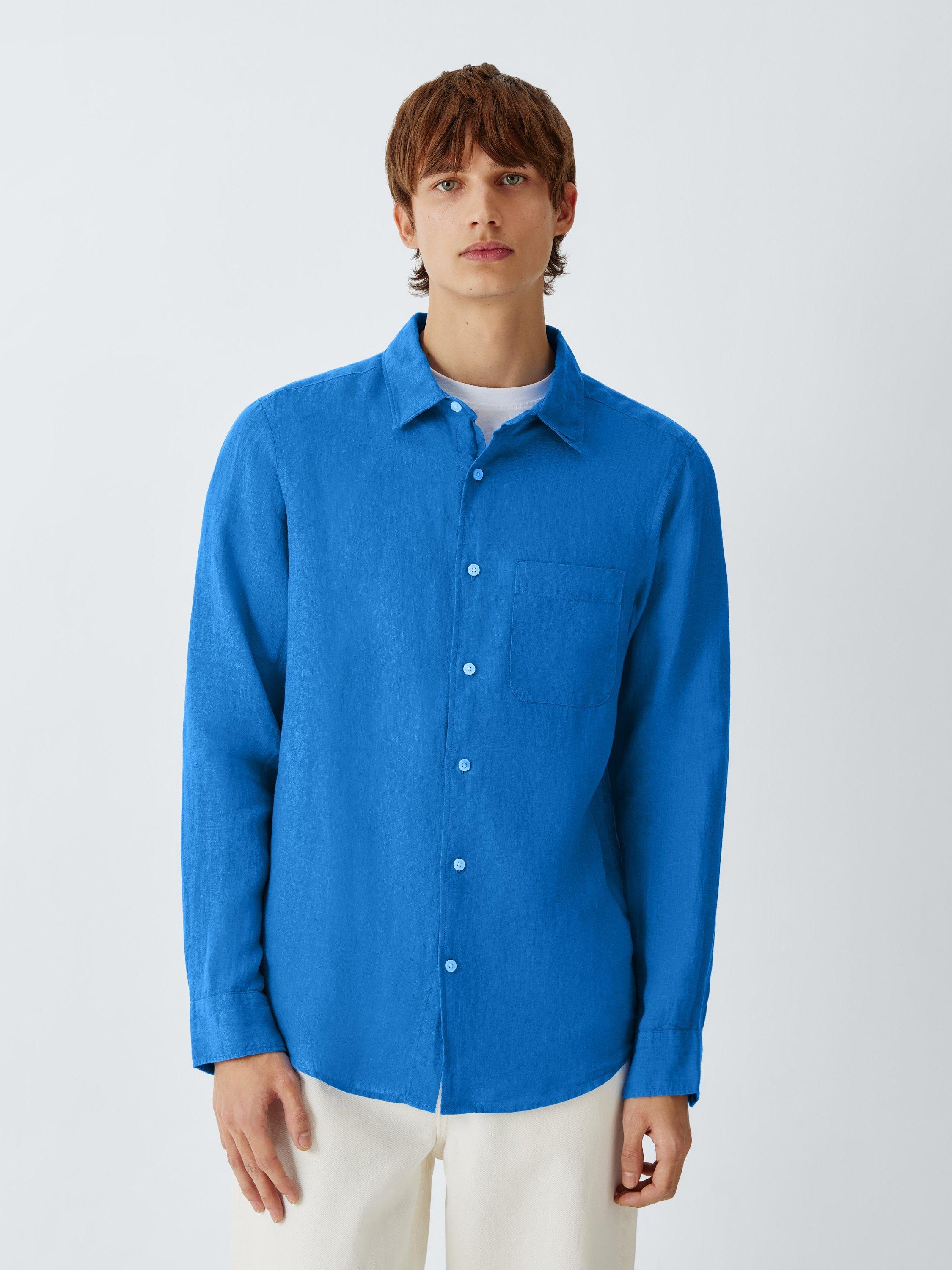 Product image 1 of 6, which shows John Lewis Regular Fit Linen Shirt, Strong Blue, S