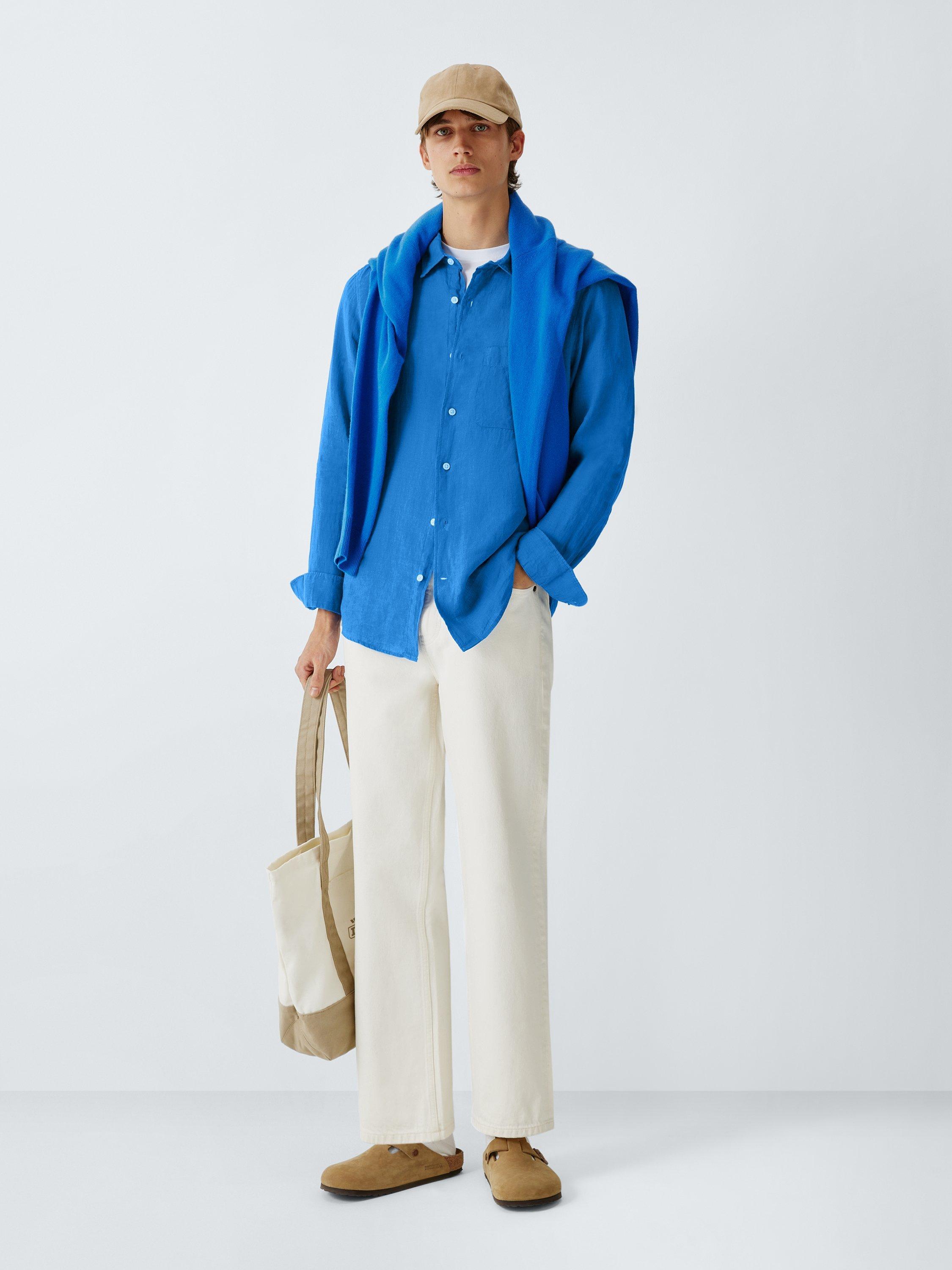 Product image 3 of 6, which shows John Lewis Regular Fit Linen Shirt, Strong Blue, S