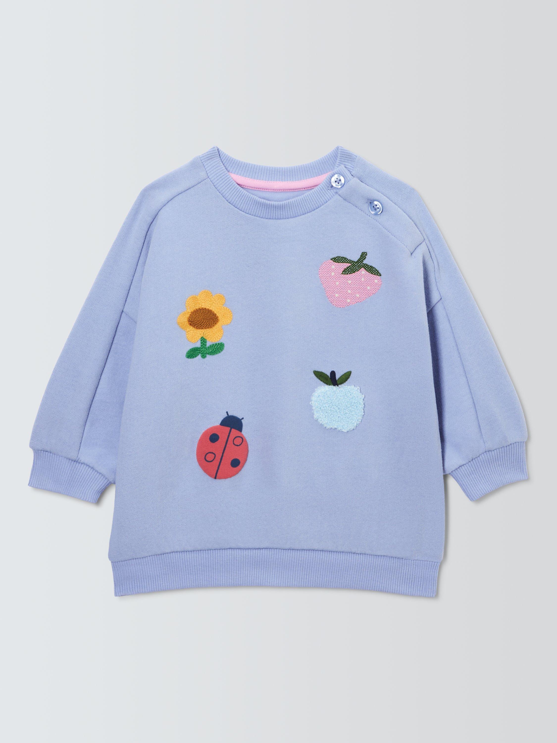 Product image 1 of 3, which shows John Lewis Baby Fruit Applique Sweatshirt, Blue, 0-3 months