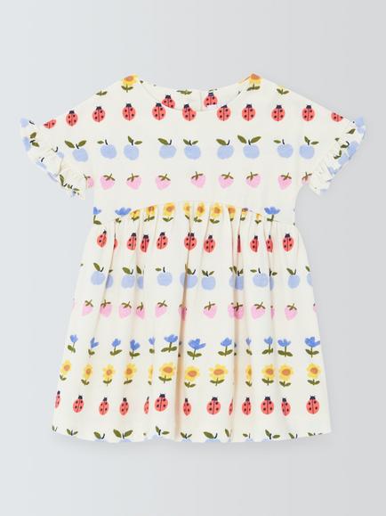 John Lewis Baby Ladybird & Fruits Print Dress, Multi, Multi