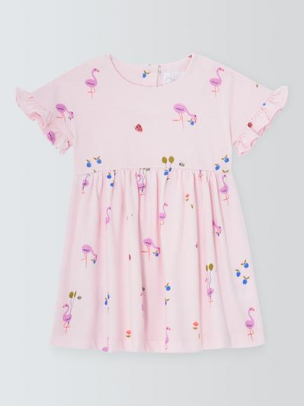 John Lewis Baby Flamingo Dress, Pink, Pink