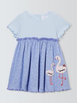 John Lewis Baby Flamingo T-Shirt Dress, Blue, Blue