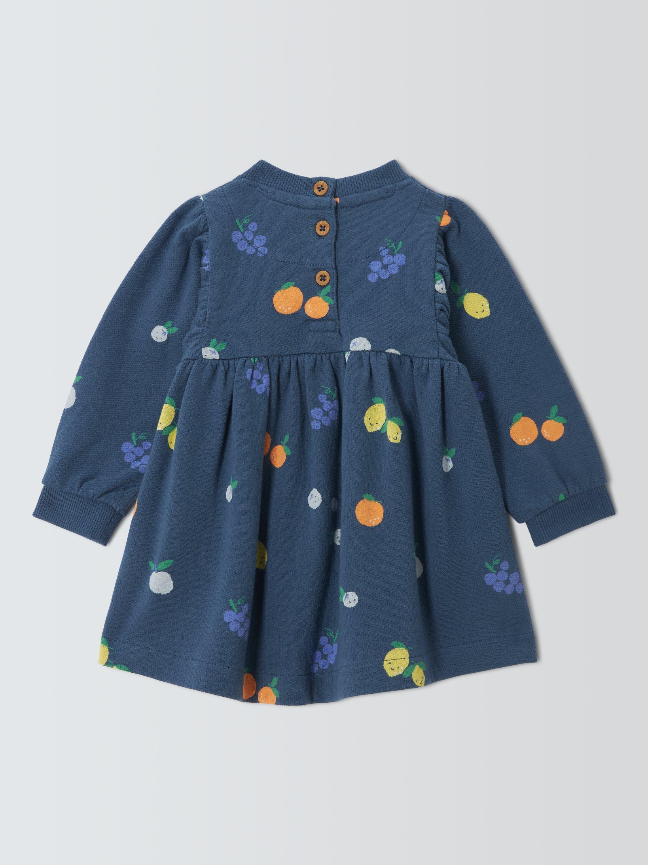 Product image 2 of 3, which shows John Lewis Baby Fruit Sweater Dress, Blue, 0-3 months