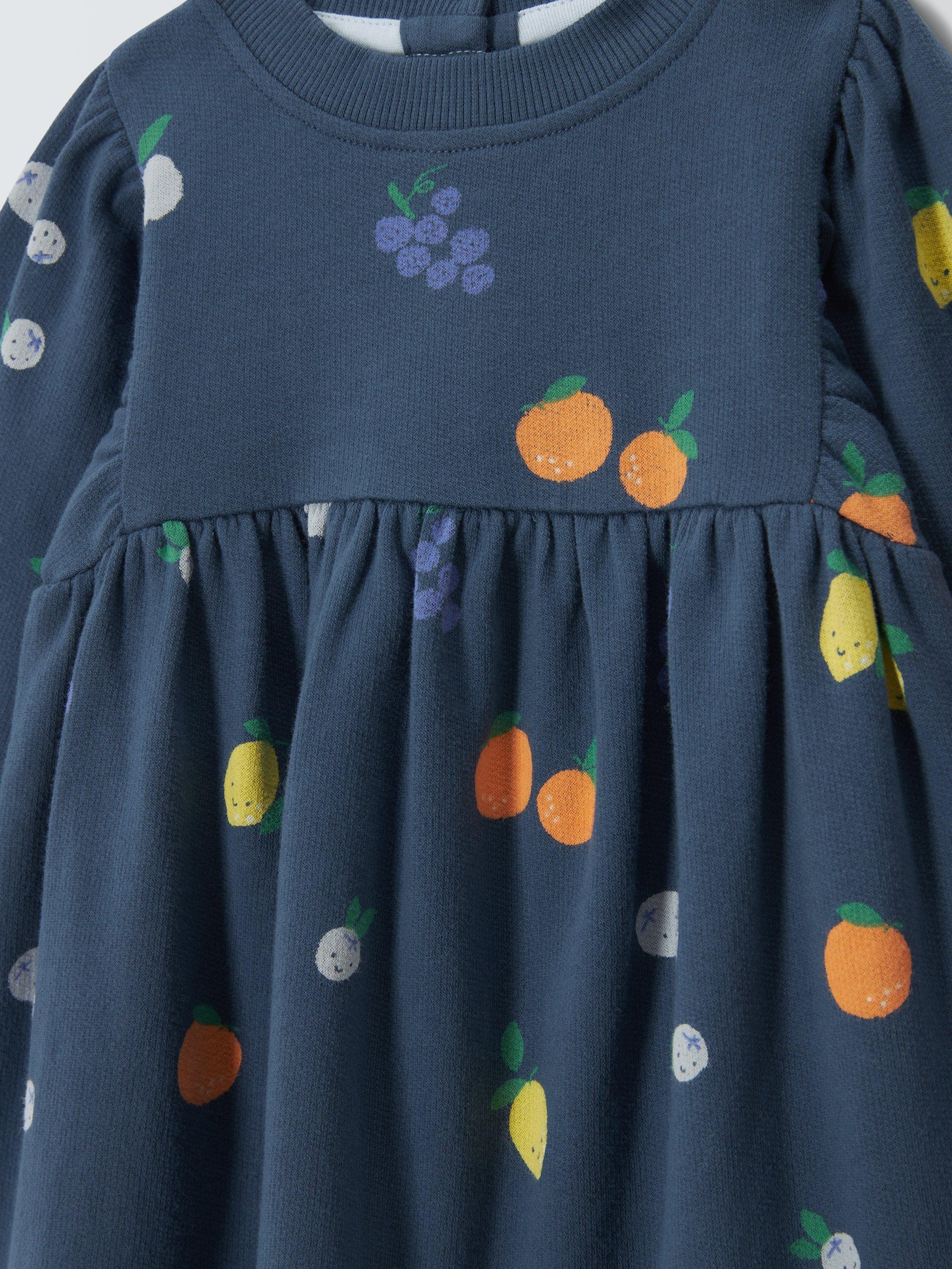 Product image 3 of 3, which shows John Lewis Baby Fruit Sweater Dress, Blue, 0-3 months