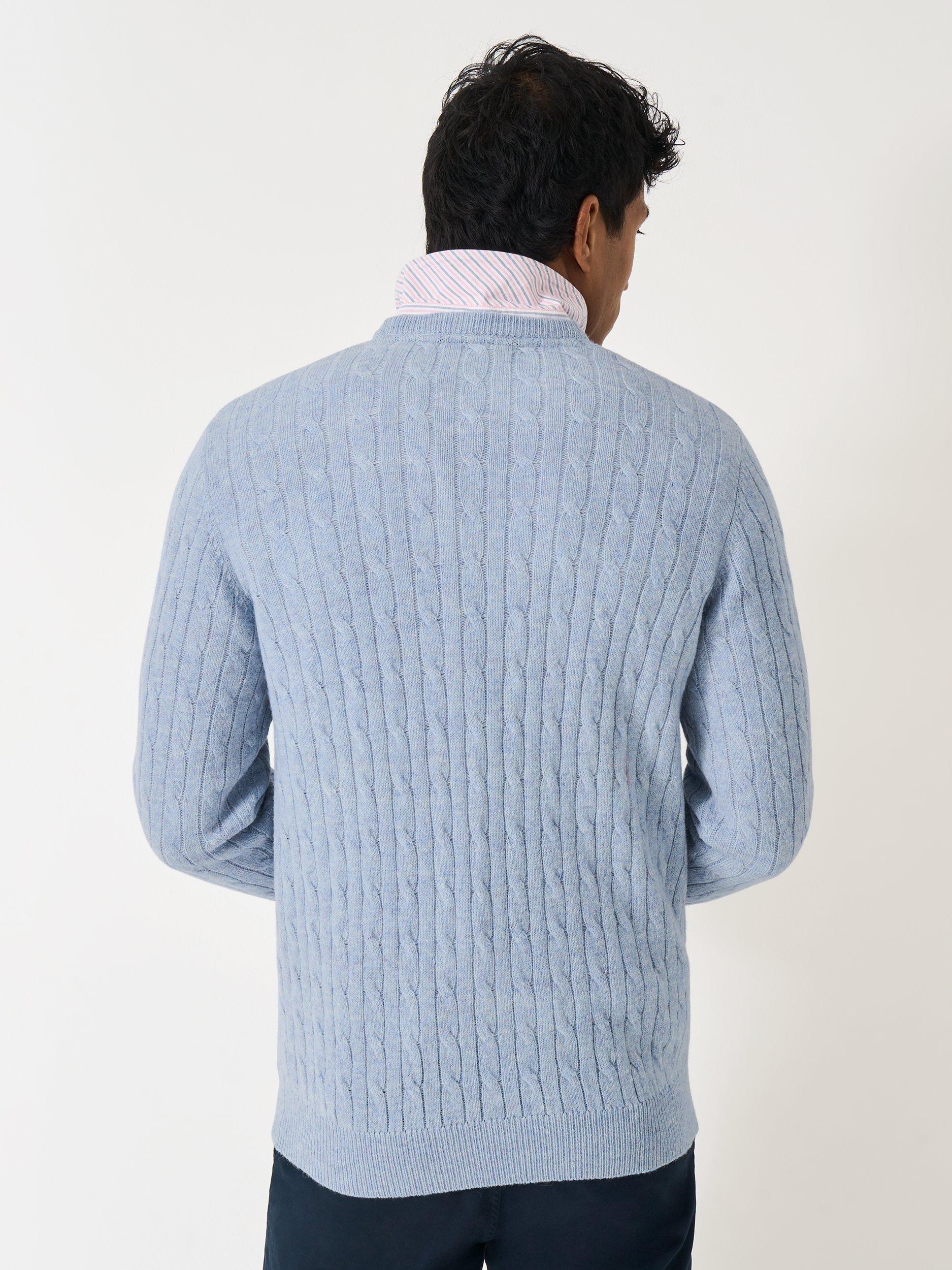 Product image 2 of 5, which shows Crew Clothing Crew Neck Cable Knit Jumper, Light Blue, L