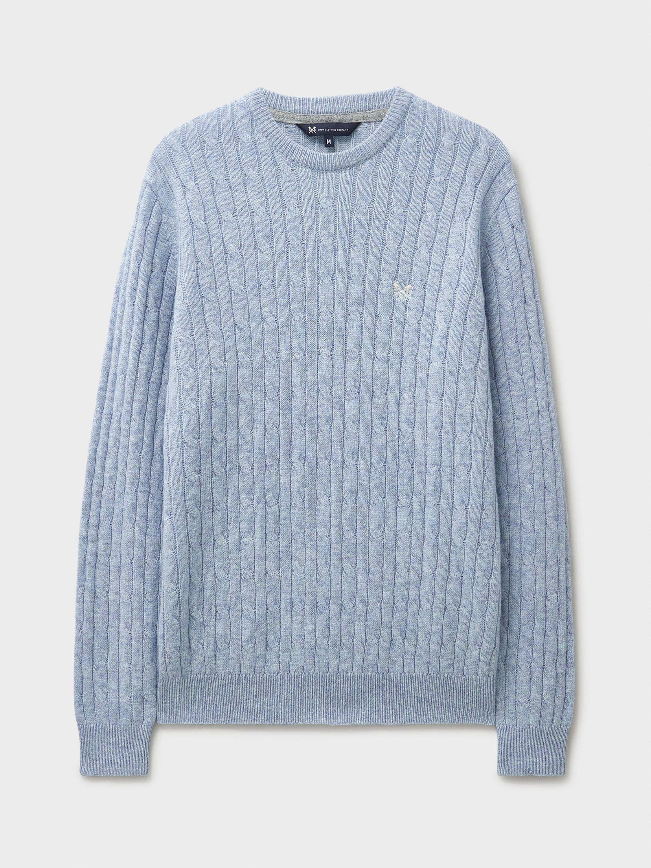 Product image 5 of 5, which shows Crew Clothing Crew Neck Cable Knit Jumper, Light Blue, L