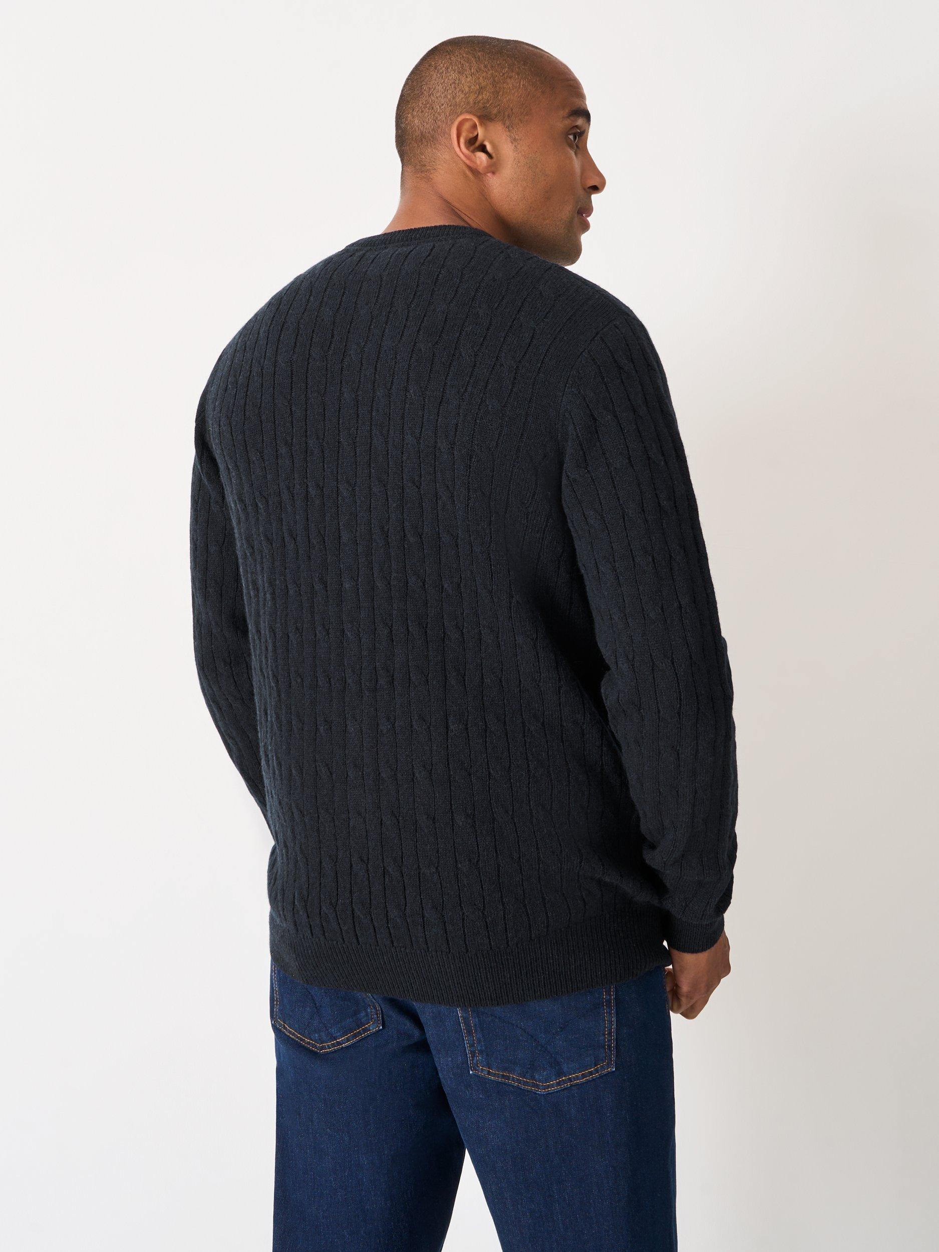 Product image 2 of 5, which shows Crew Clothing Crew Neck Cable Knit Jumper, Navy Blue, XS