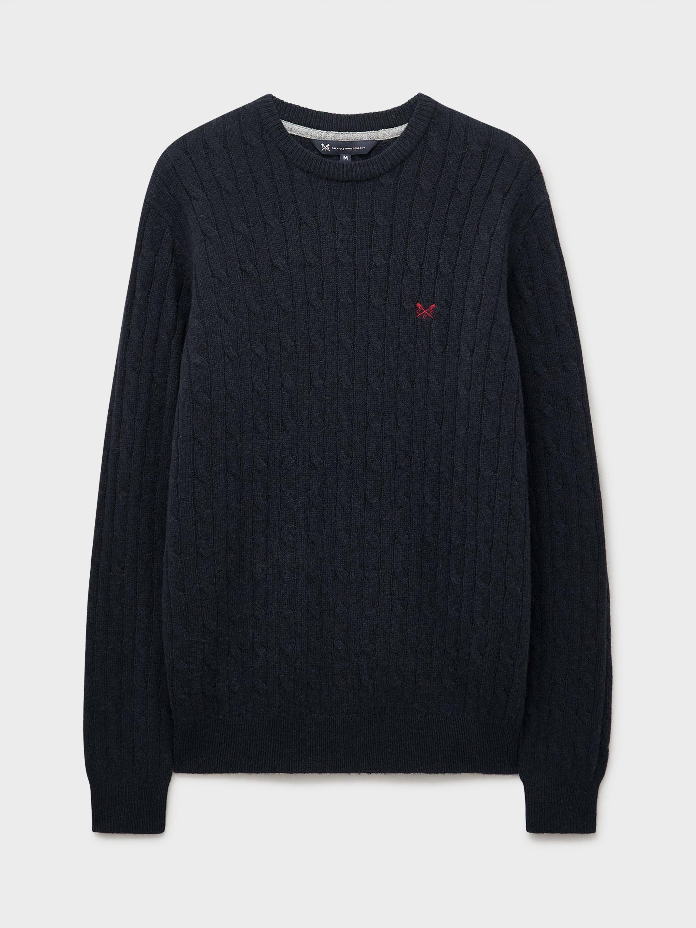 Product image 5 of 5, which shows Crew Clothing Crew Neck Cable Knit Jumper, Navy Blue, XS