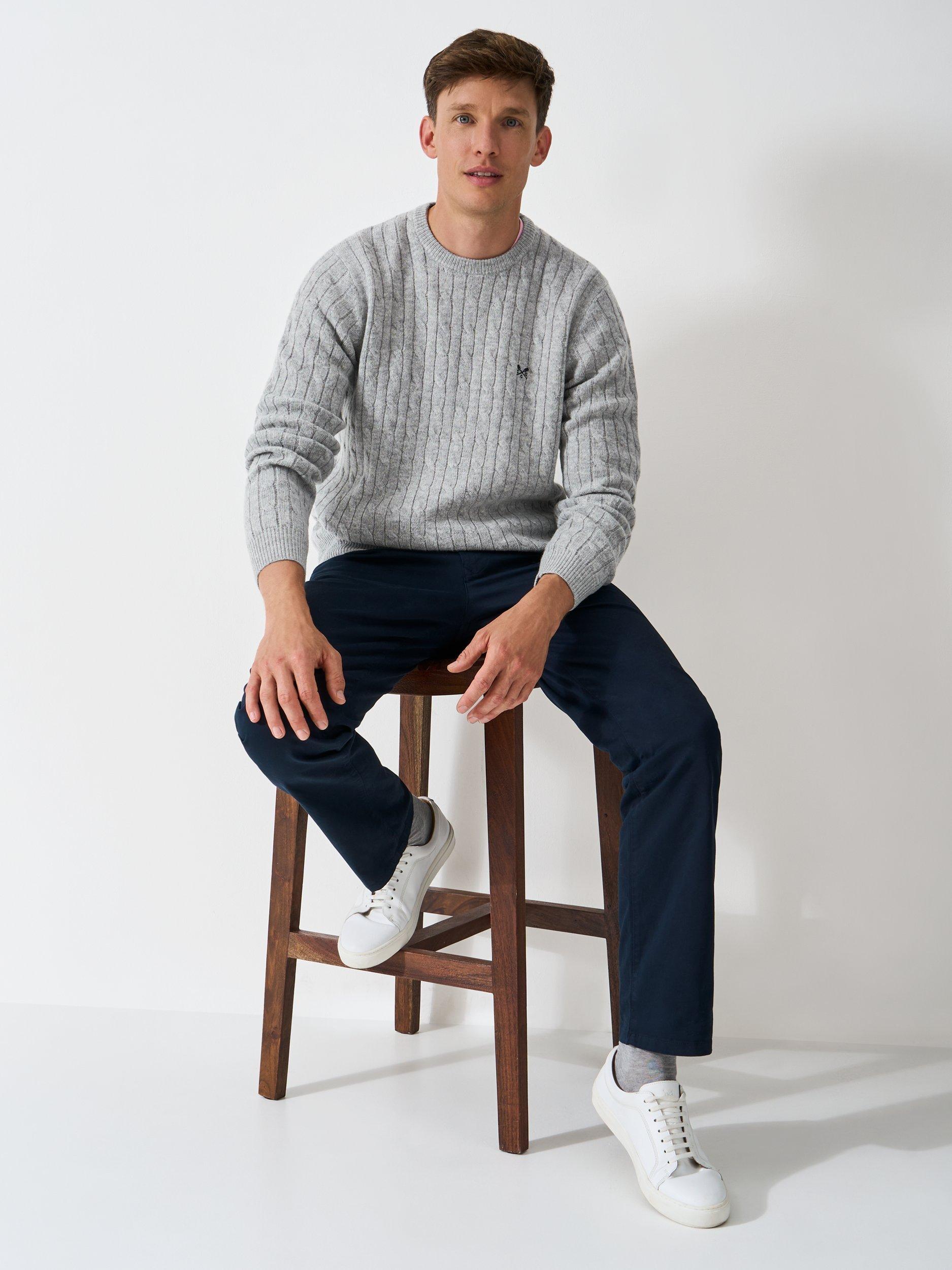 Product image 1 of 5, which shows Crew Clothing Crew Neck Cable Knit Jumper, Light Grey, XS