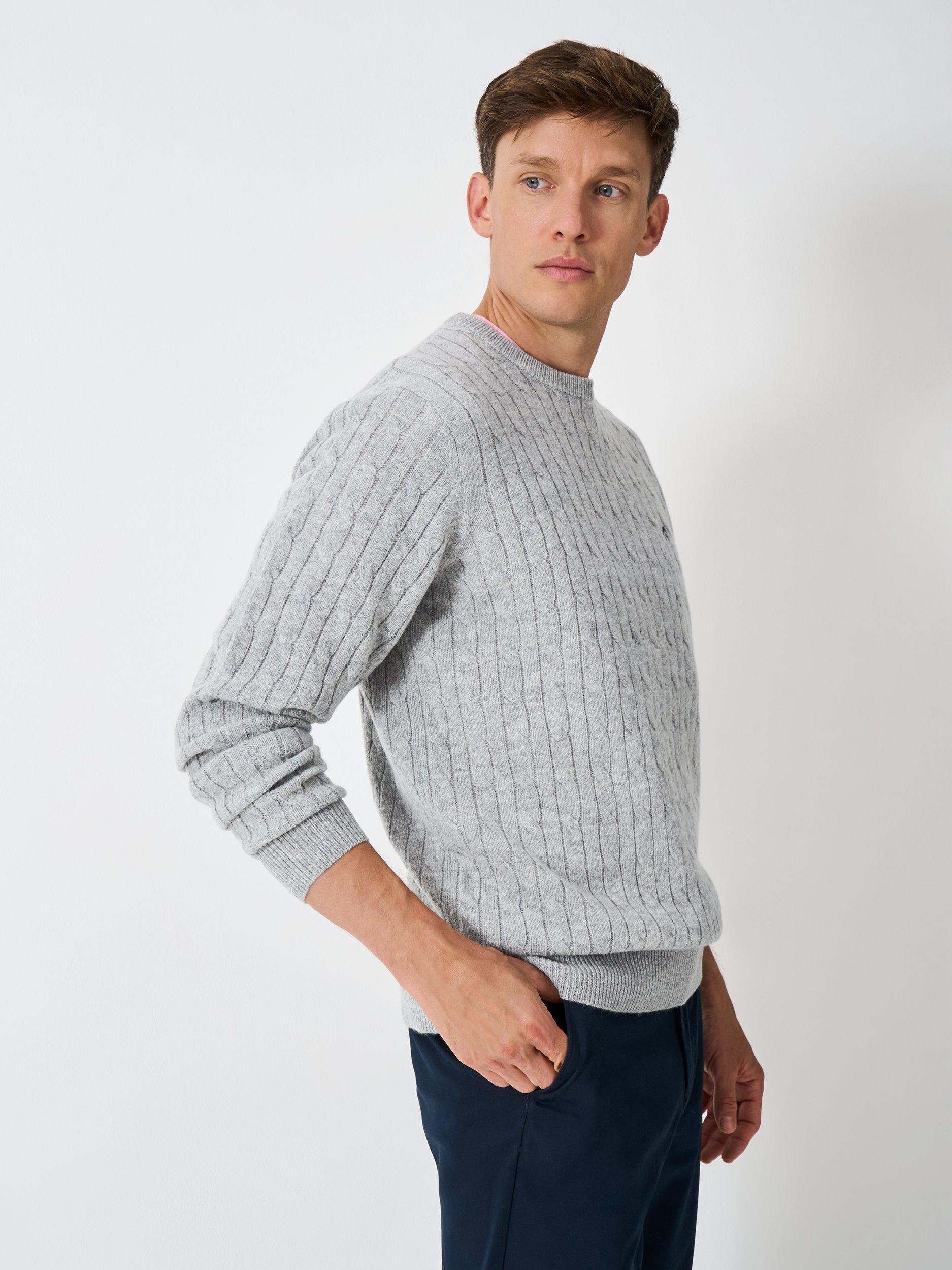 Product image 3 of 5, which shows Crew Clothing Crew Neck Cable Knit Jumper, Light Grey, XS
