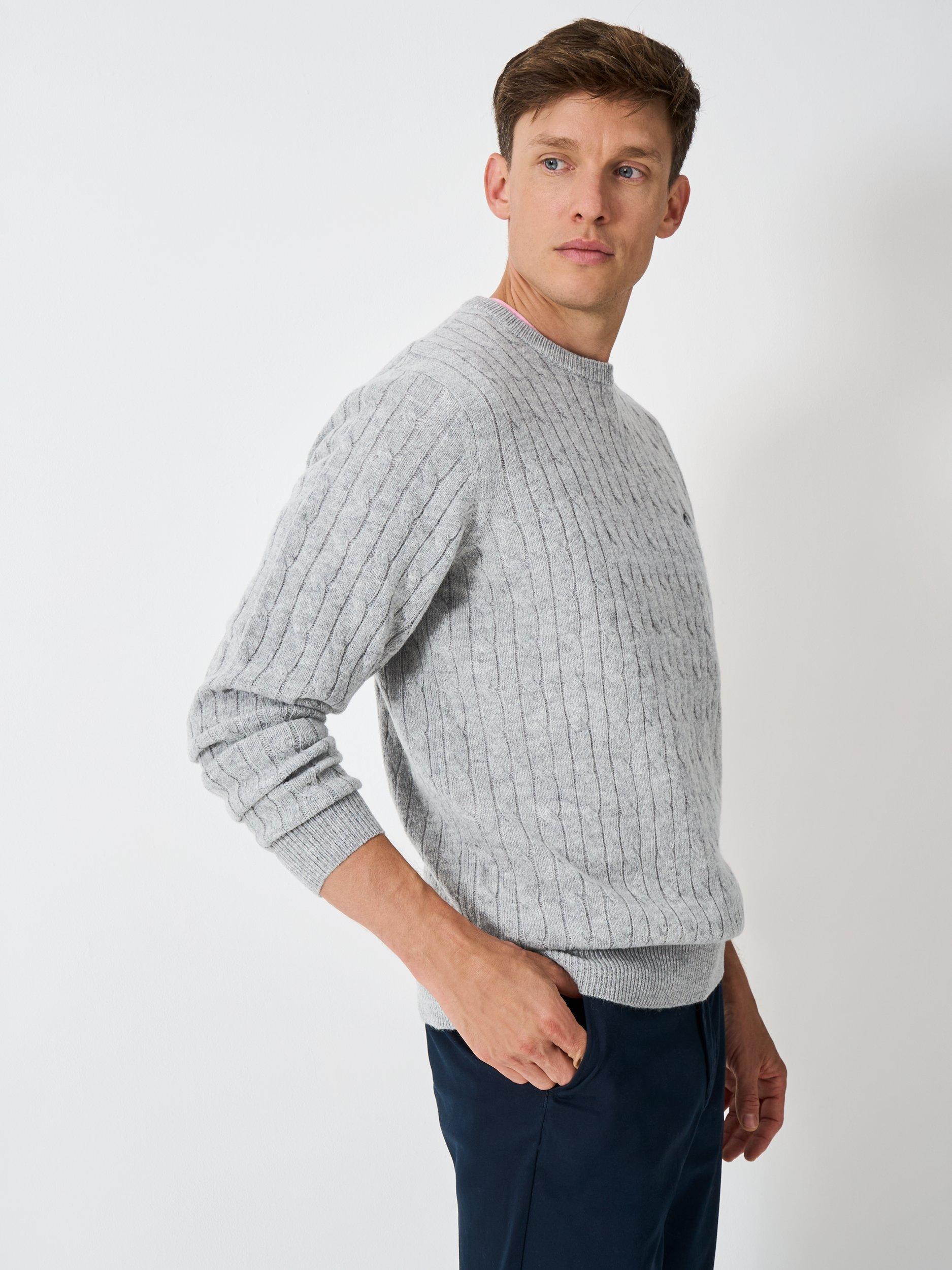 Product image 1 of 5, which shows Crew Clothing Crew Neck Cable Knit Jumper, Light Grey, XXL