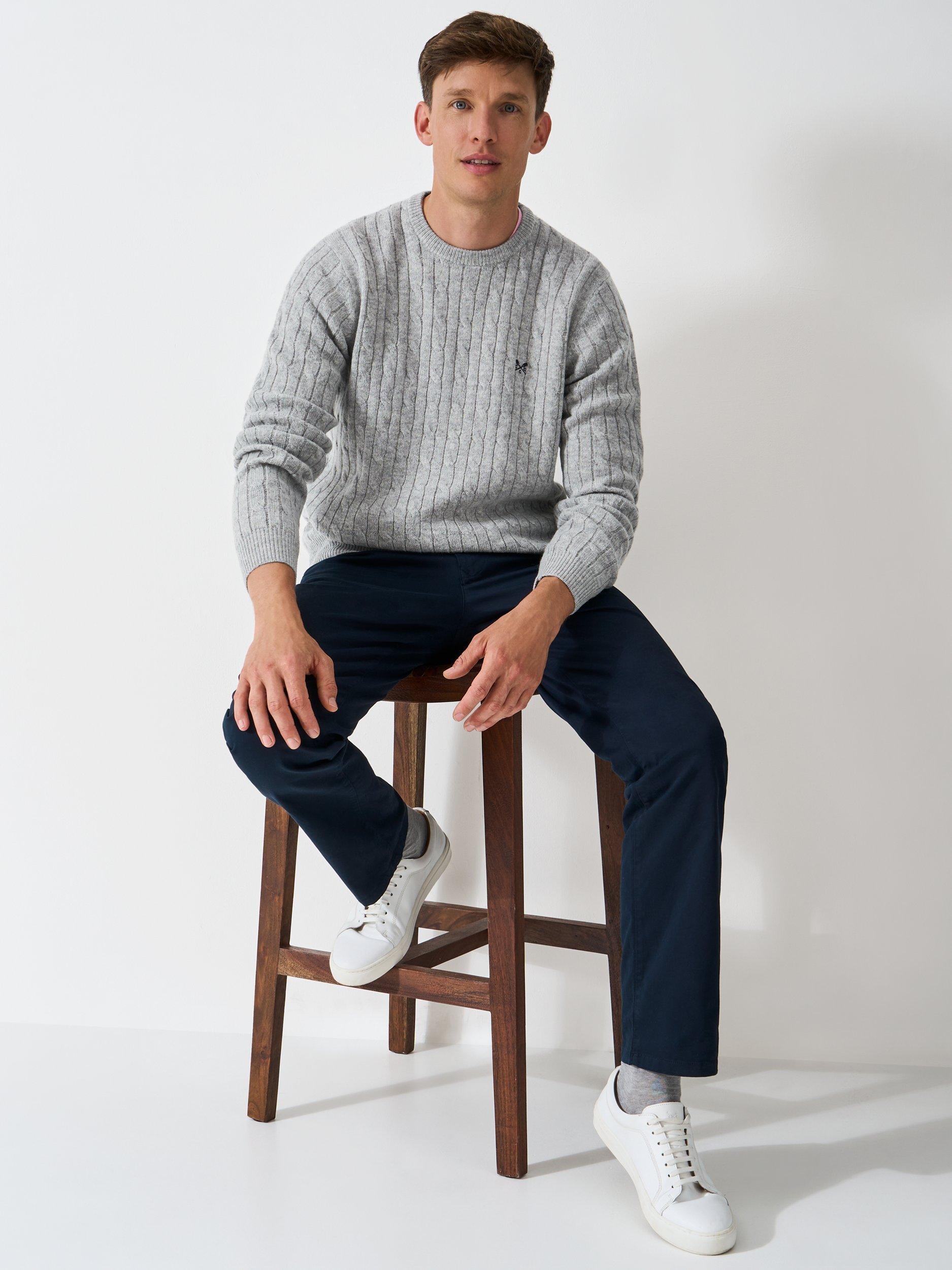 Product image 3 of 5, which shows Crew Clothing Crew Neck Cable Knit Jumper, Light Grey, XXL