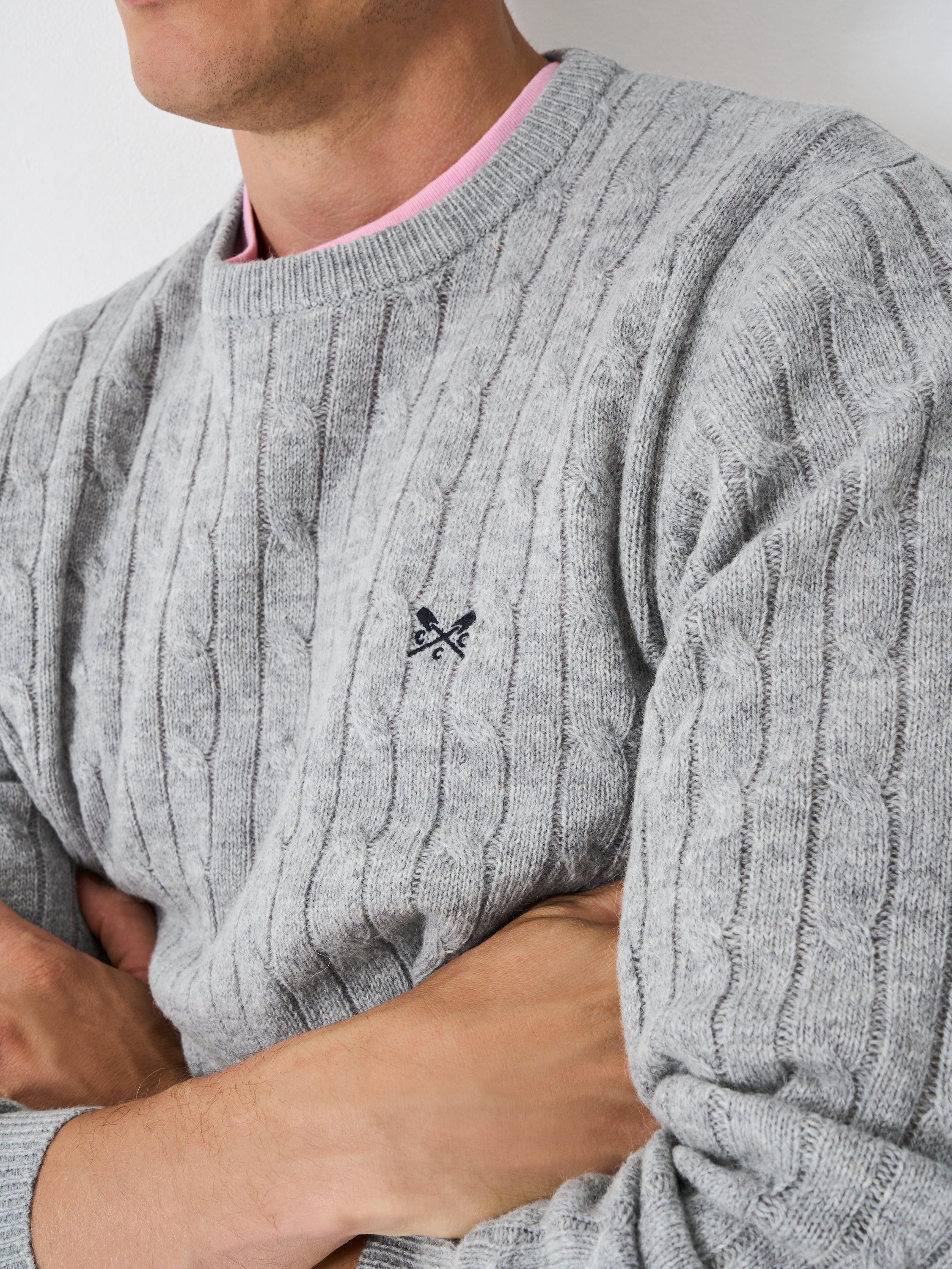 Product image 4 of 5, which shows Crew Clothing Crew Neck Cable Knit Jumper, Light Grey, XXL