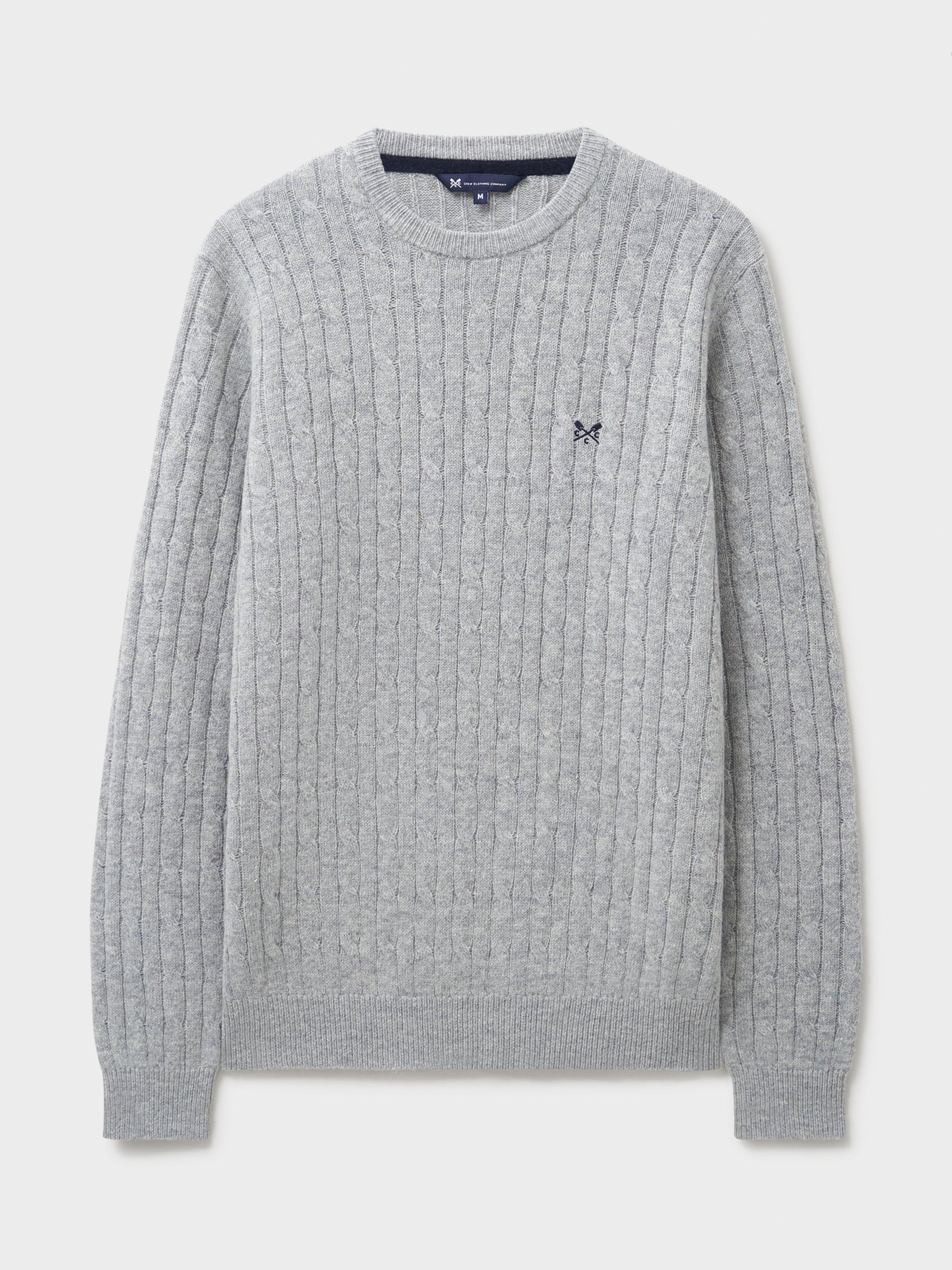 Product image 5 of 5, which shows Crew Clothing Crew Neck Cable Knit Jumper, Light Grey, XXL