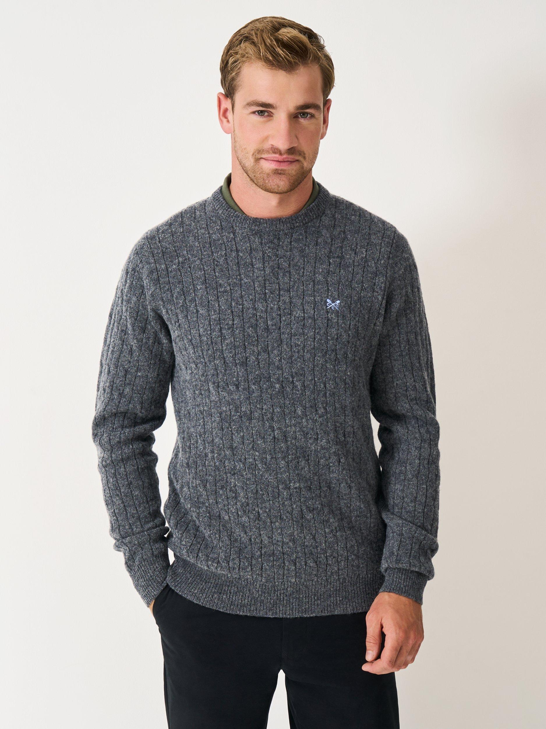 Product image 1 of 5, which shows Crew Clothing Crew Neck Cable Knit Jumper, Graphite Grey, XS