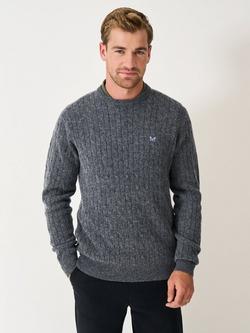 Crew Clothing Crew Neck Cable Knit Jumper, Graphite Grey