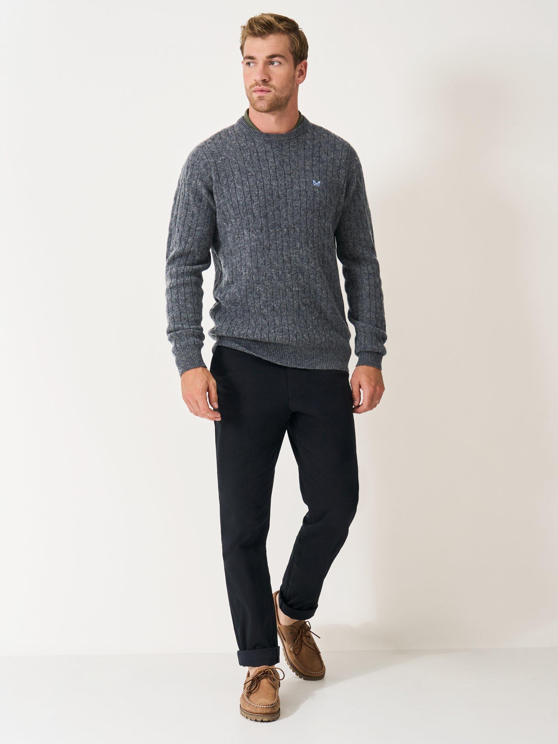 Product image 3 of 5, which shows Crew Clothing Crew Neck Cable Knit Jumper, Graphite Grey, XS