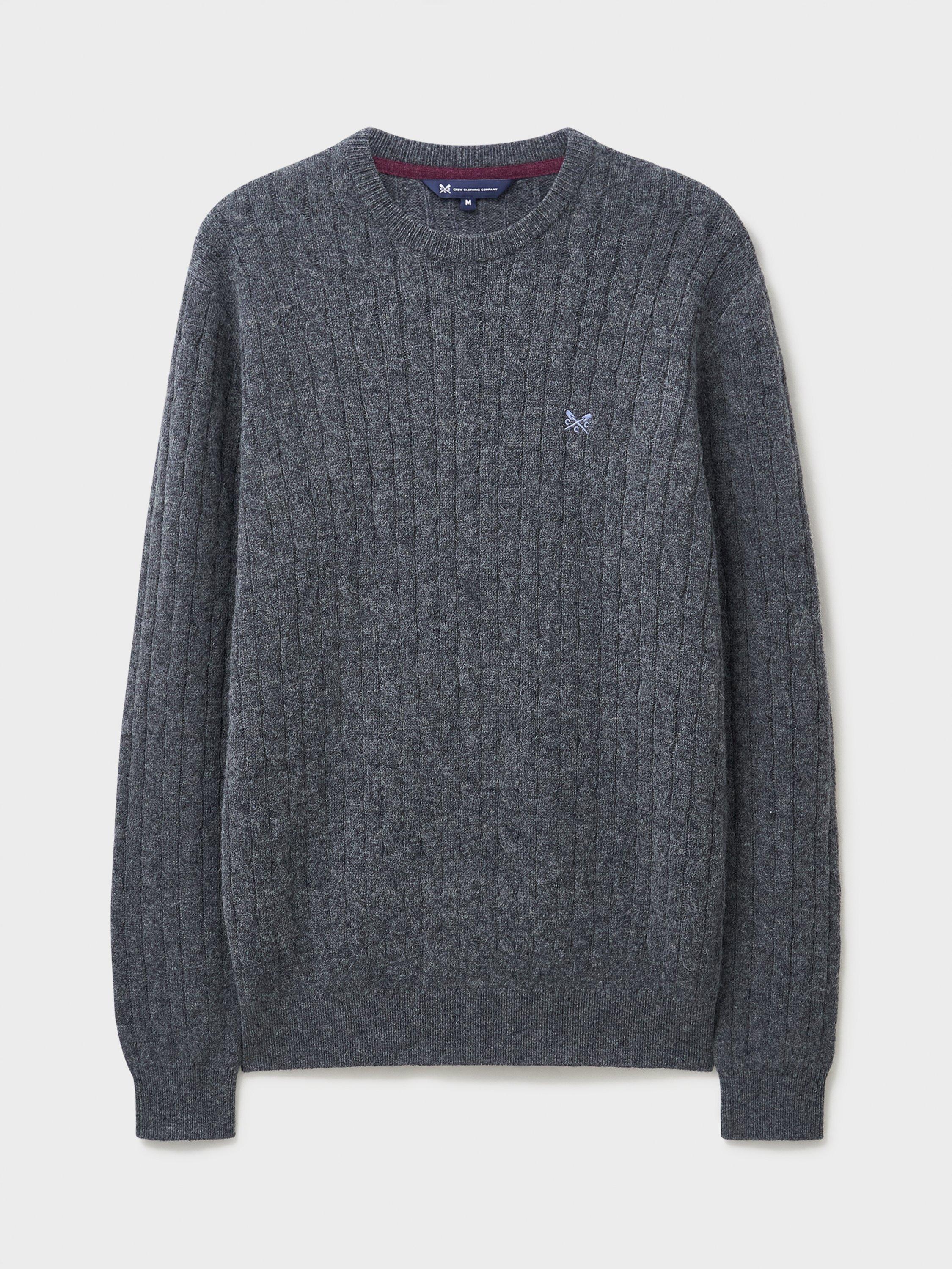 Product image 5 of 5, which shows Crew Clothing Crew Neck Cable Knit Jumper, Graphite Grey, XS