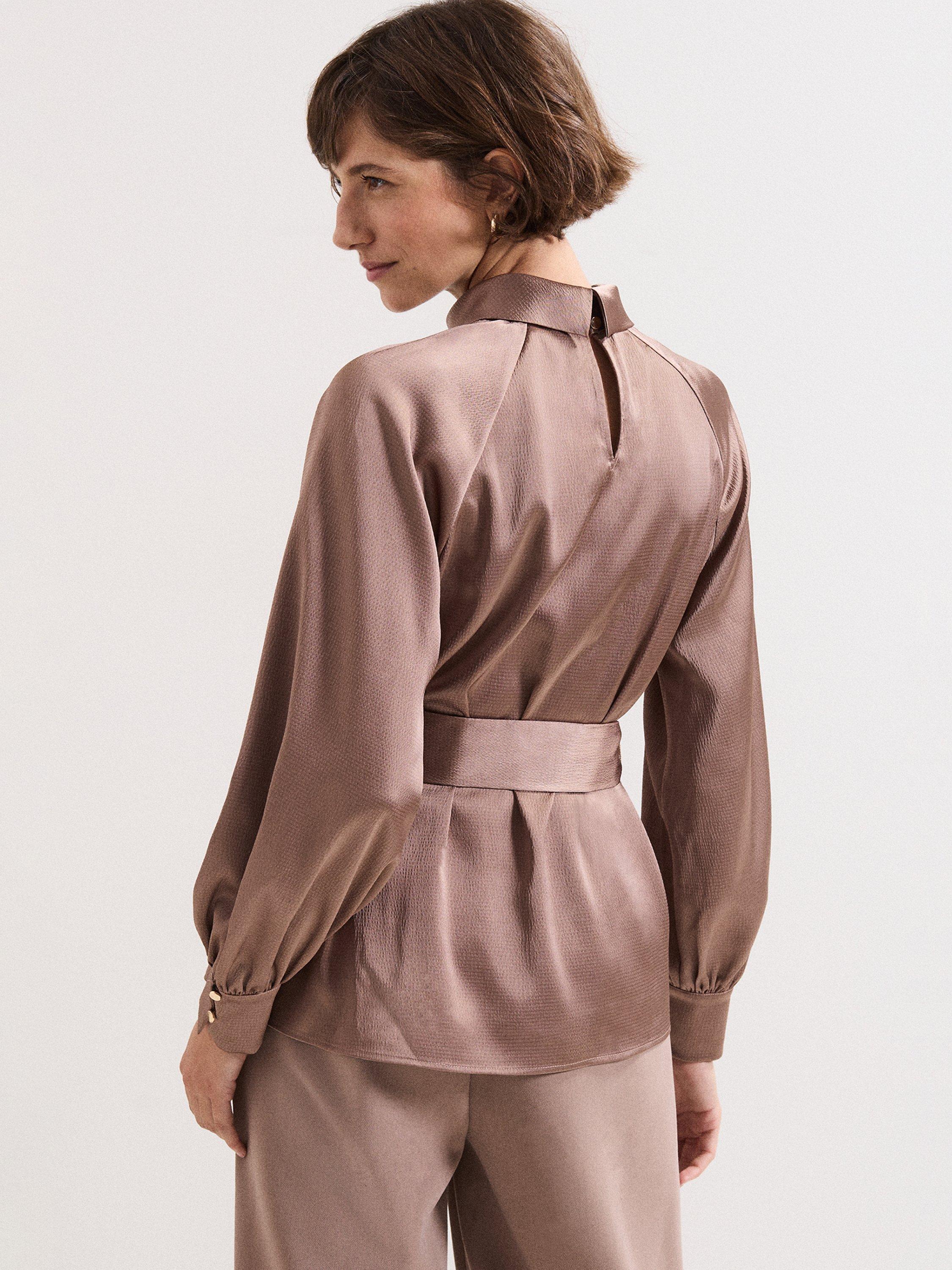 Product image 2 of 9, which shows Phase Eight Celene Tie Waist Top, Brown, 8