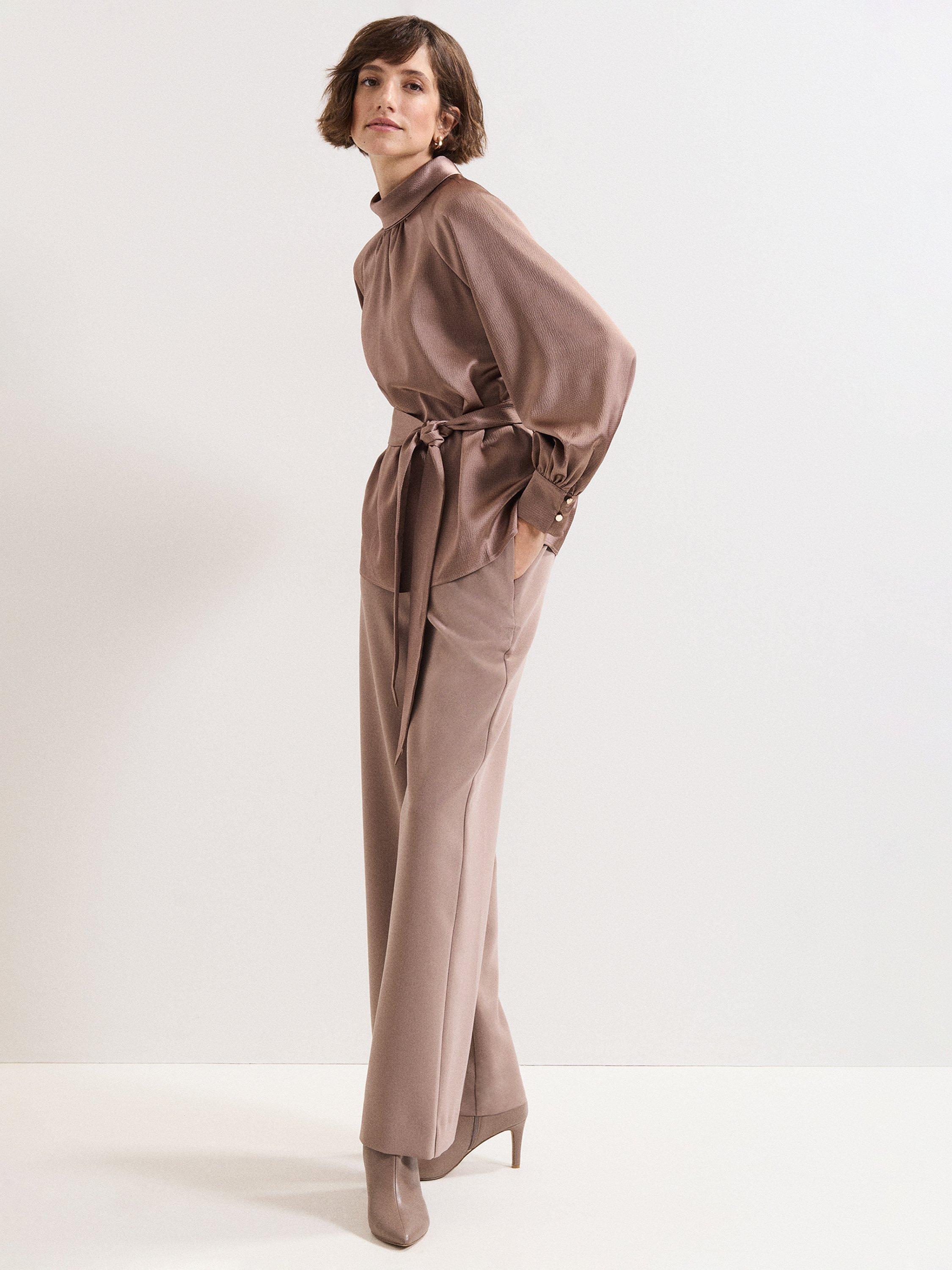Product image 3 of 9, which shows Phase Eight Celene Tie Waist Top, Brown, 8