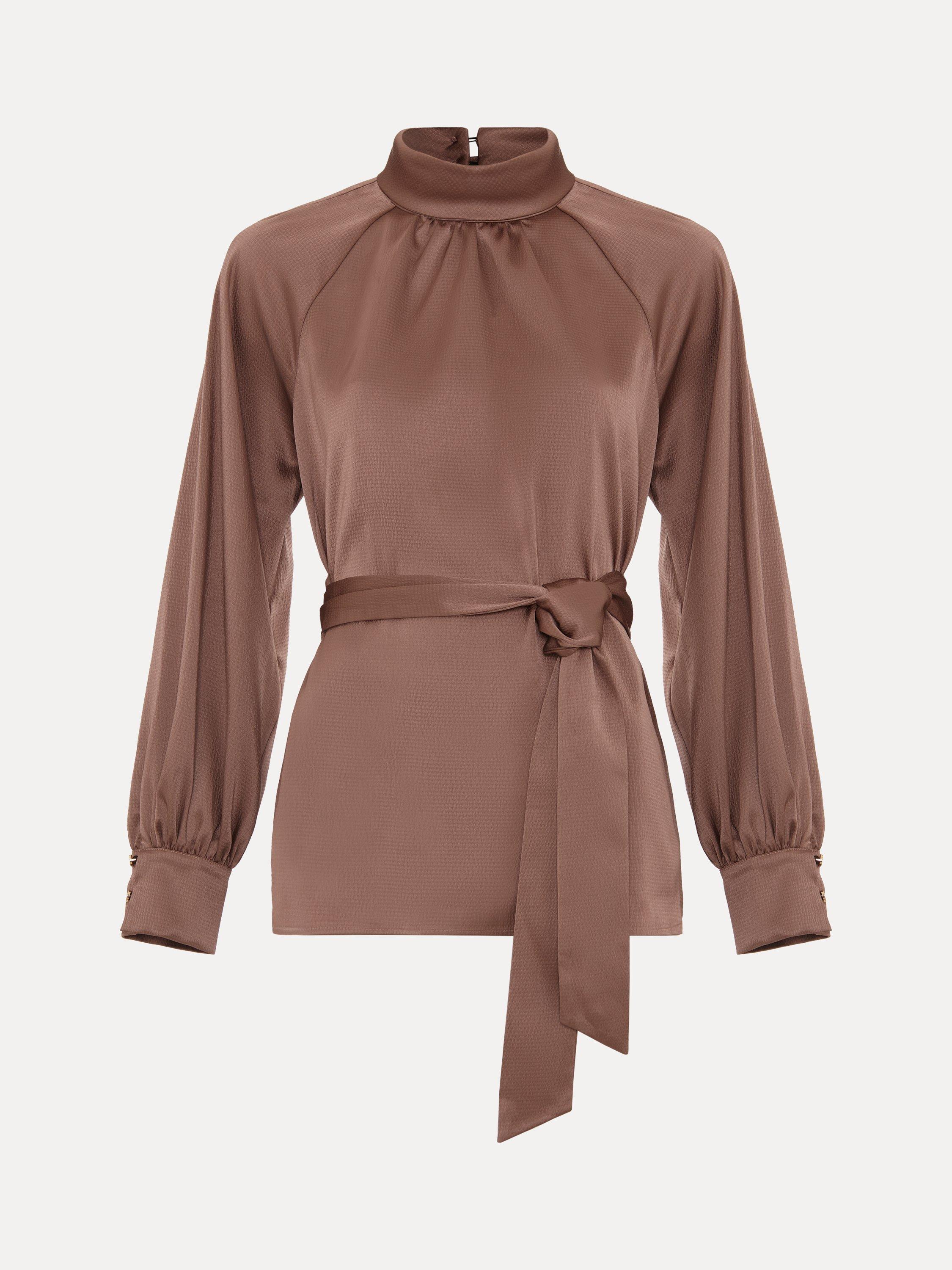 Product image 5 of 9, which shows Phase Eight Celene Tie Waist Top, Brown, 8