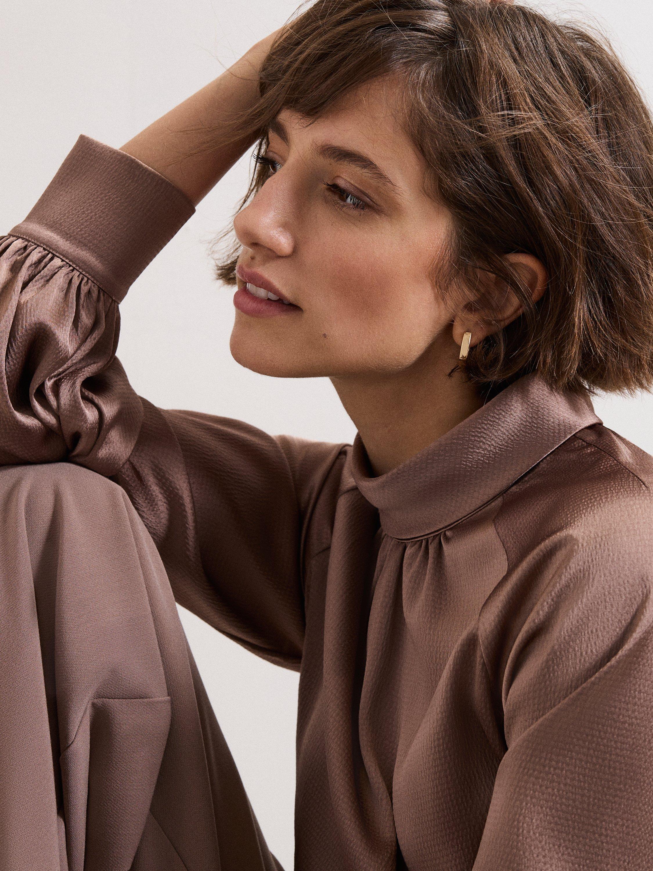 Product image 7 of 9, which shows Phase Eight Celene Tie Waist Top, Brown, 8