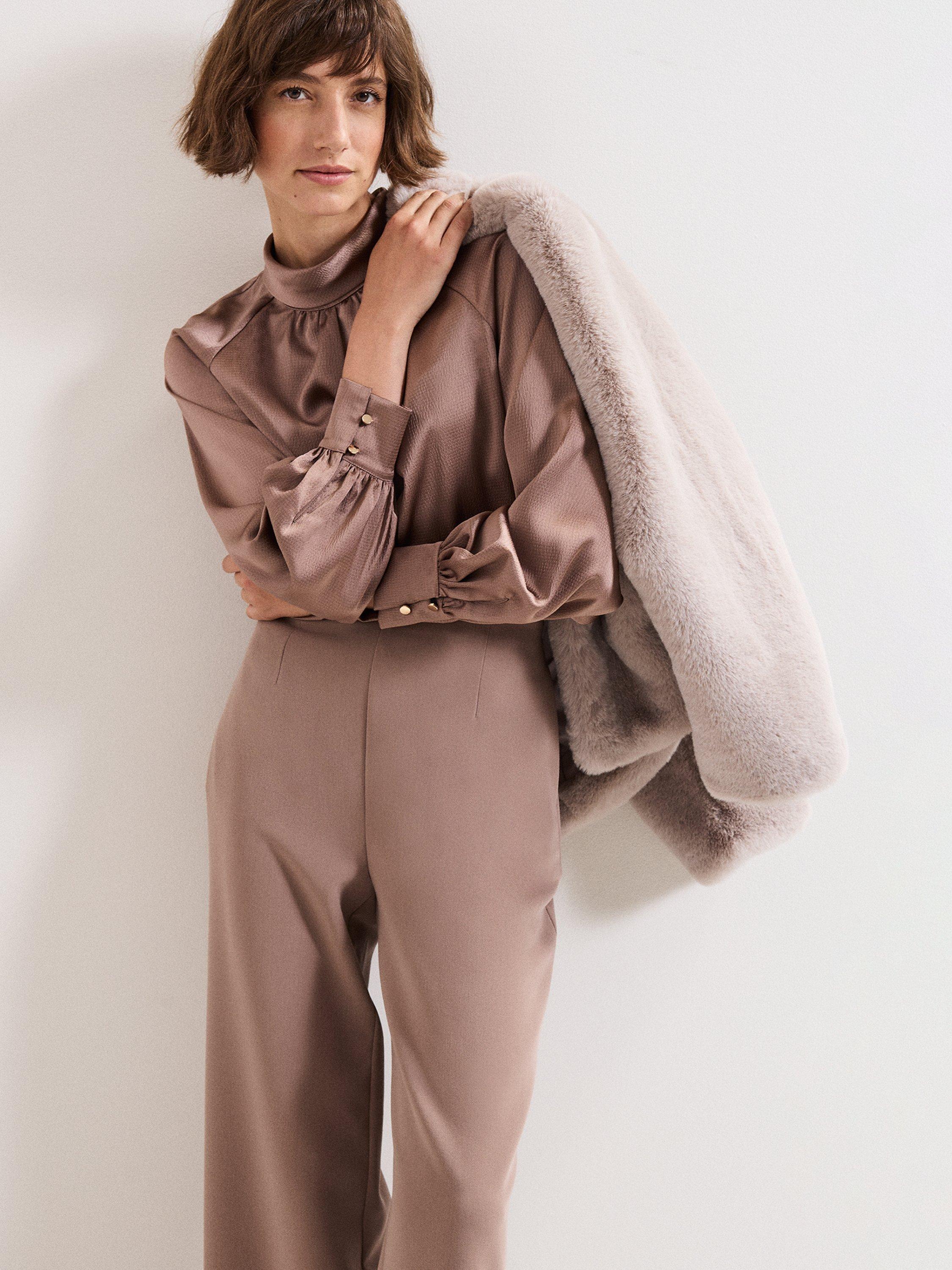 Product image 9 of 9, which shows Phase Eight Celene Tie Waist Top, Brown, 8