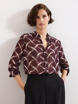 Phase Eight Cora Check Shirt, Burgundy, Burgundy