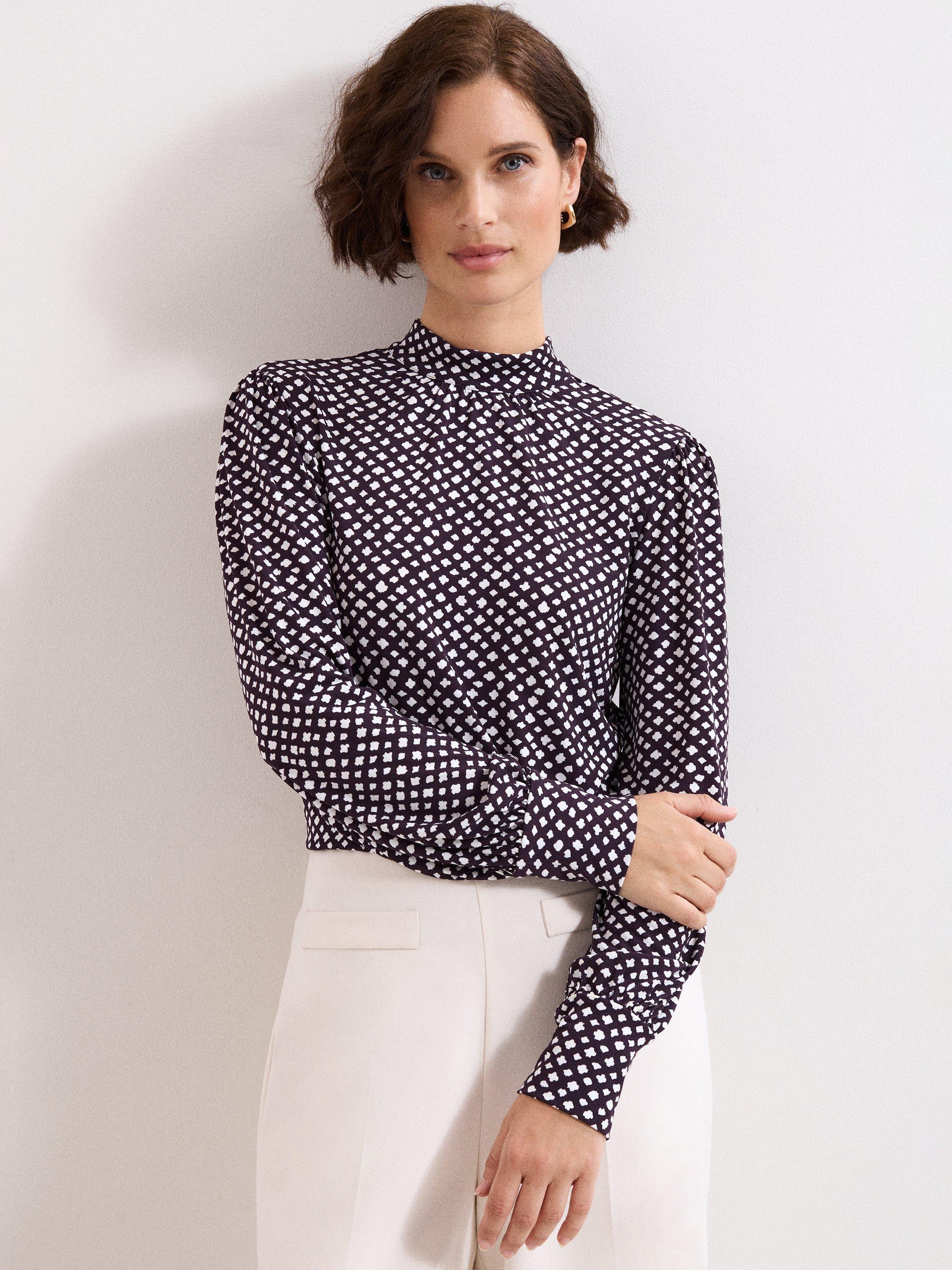 Product image 1 of 8, which shows Phase Eight Petite Esme High-Neck Top, Purple/Multi, 18