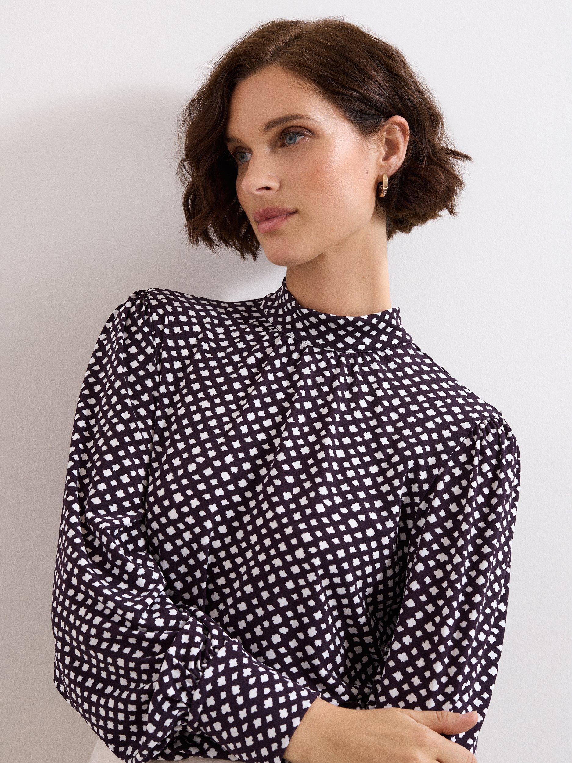 Product image 4 of 8, which shows Phase Eight Petite Esme High-Neck Top, Purple/Multi, 18