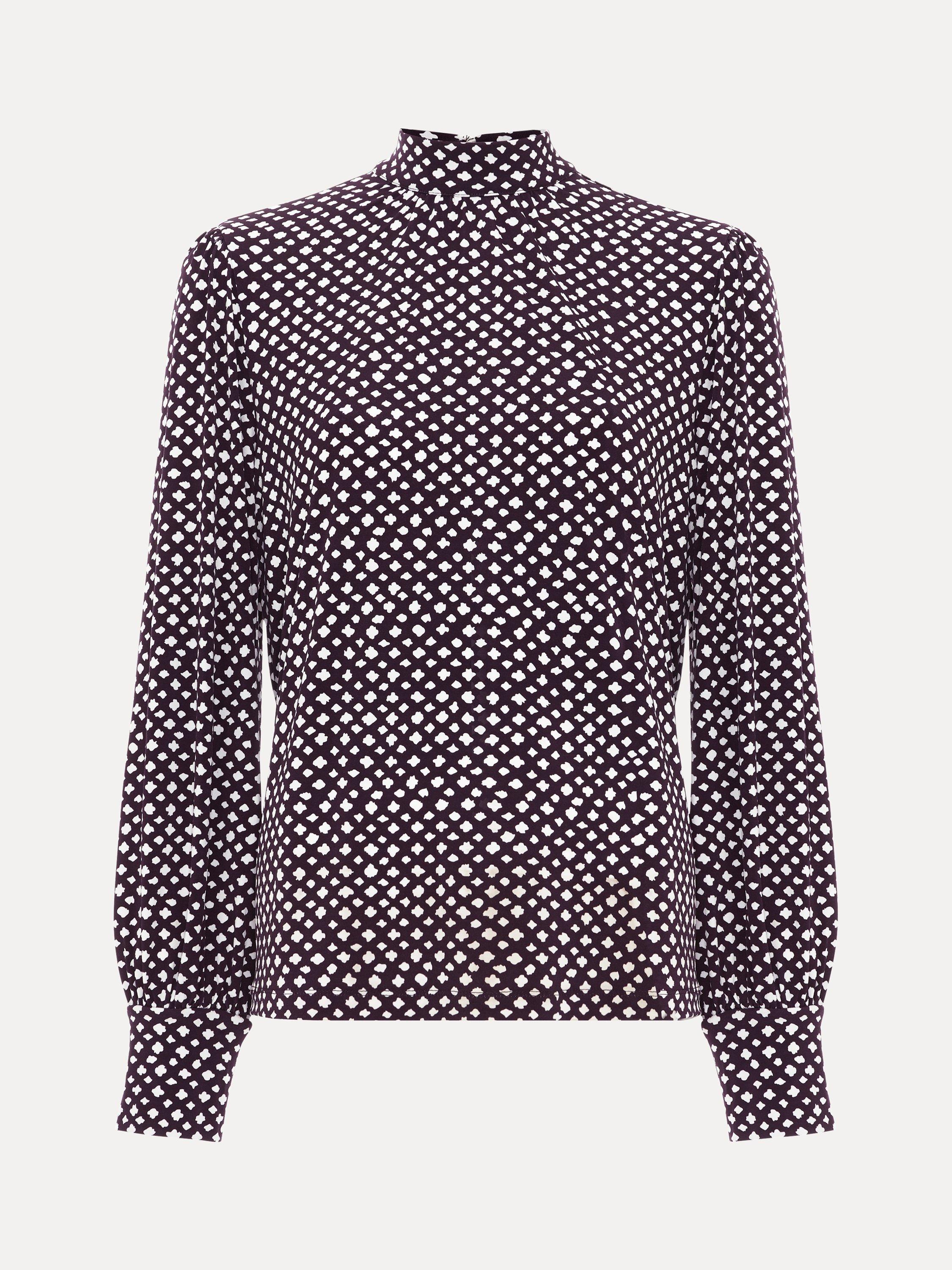 Product image 5 of 8, which shows Phase Eight Petite Esme High-Neck Top, Purple/Multi, 18