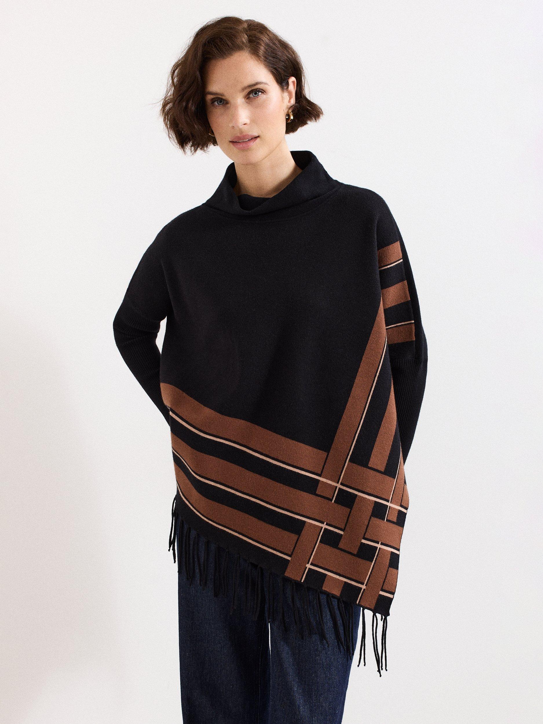 Product image 1 of 8, which shows Phase Eight Athena Check Fringed Jumper, Black, XS
